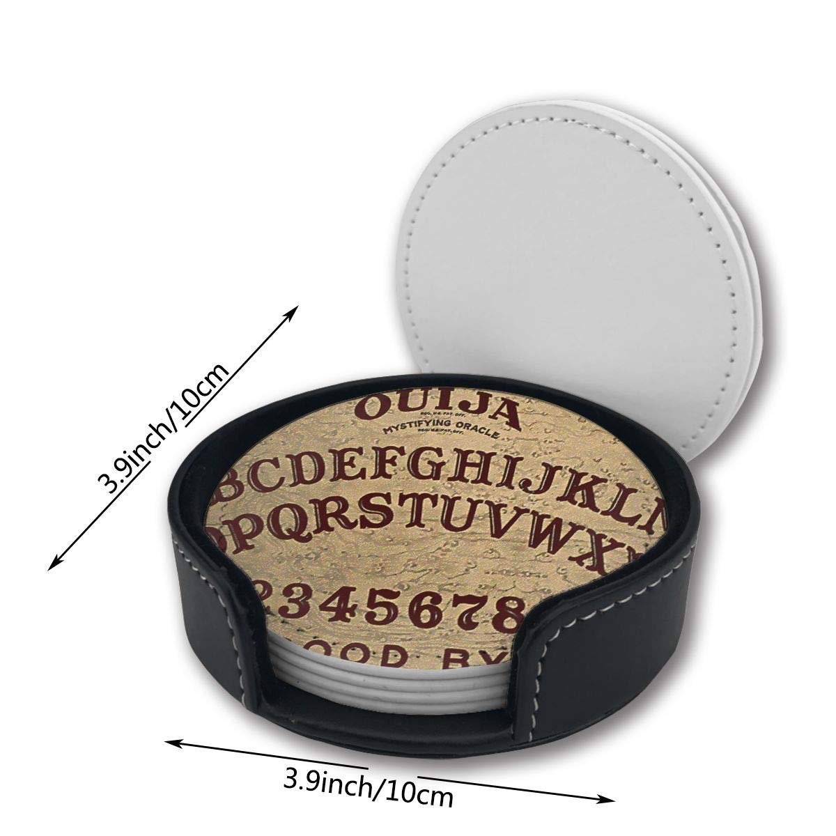 Ouija Board Drink Coasters Set of 6 with Holder - Universal Fit for All Cups - Perfect for Halloween Parties, Game Nights & Home Decor