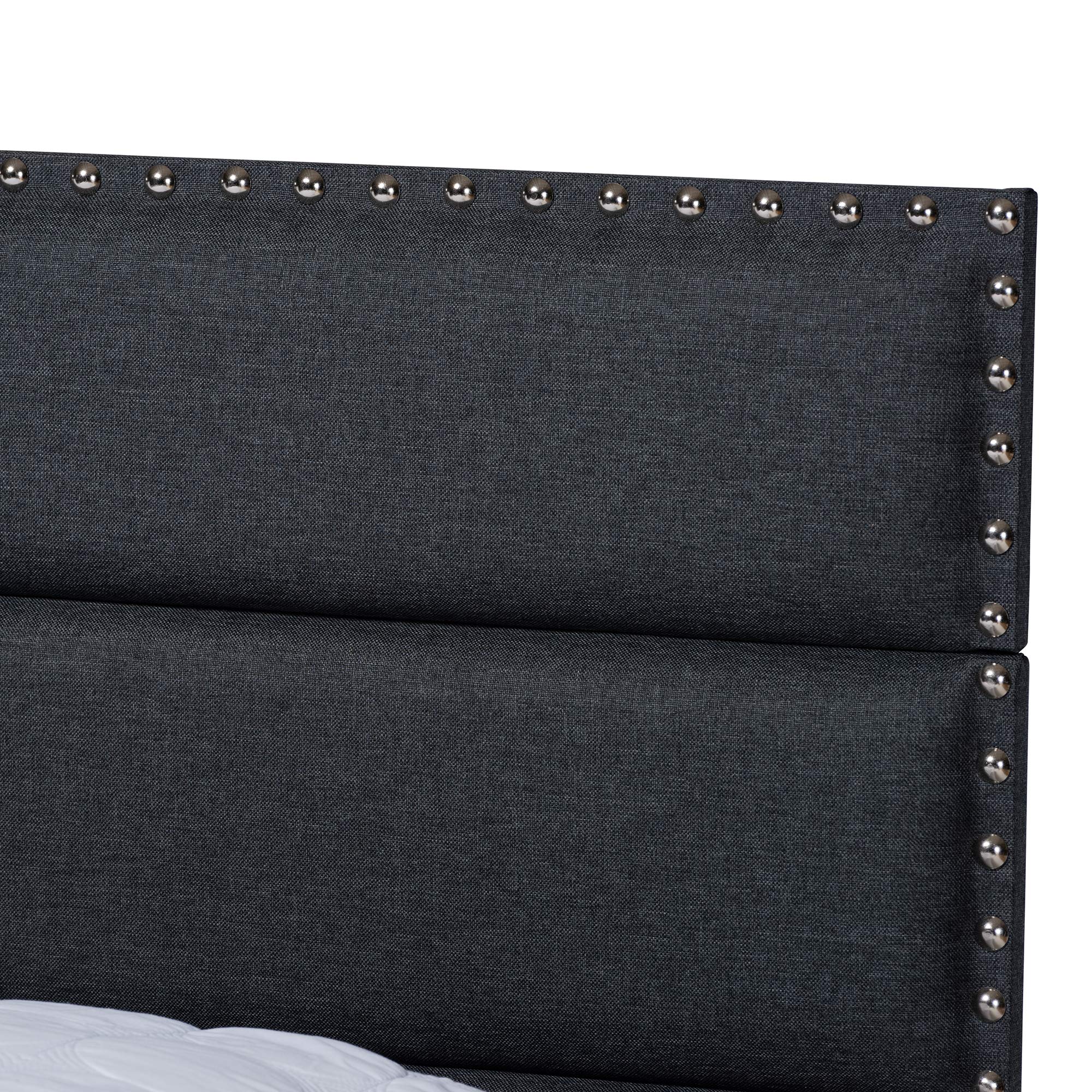 Baxton Studio King Size Bed Frame with Headboard - Dark Grey/Black Upholstered Platform Bed - Requires Box Spring - Perfect for Modern Bedrooms & Master Suites