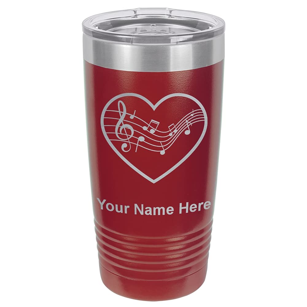 LaserGram 20oz Vacuum Insulated Stainless Steel Tumbler with Music Staff Heart Design - Personalized Engraved Travel Mug (Maroon) - Perfect for Coffee, Tea & Cold Drinks at Home, Office or Gym