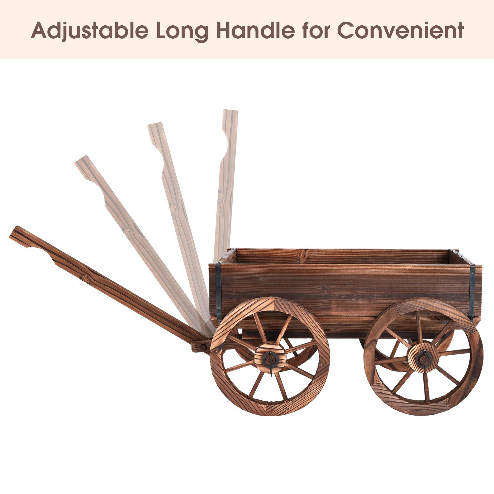 SAFSTAR Wooden Flower Planter Wagon with Wheels - Rustic Rolling Pot Stand for Outdoor Garden Decor - Perfect for Patio, Balcony & Backyard Plant Display