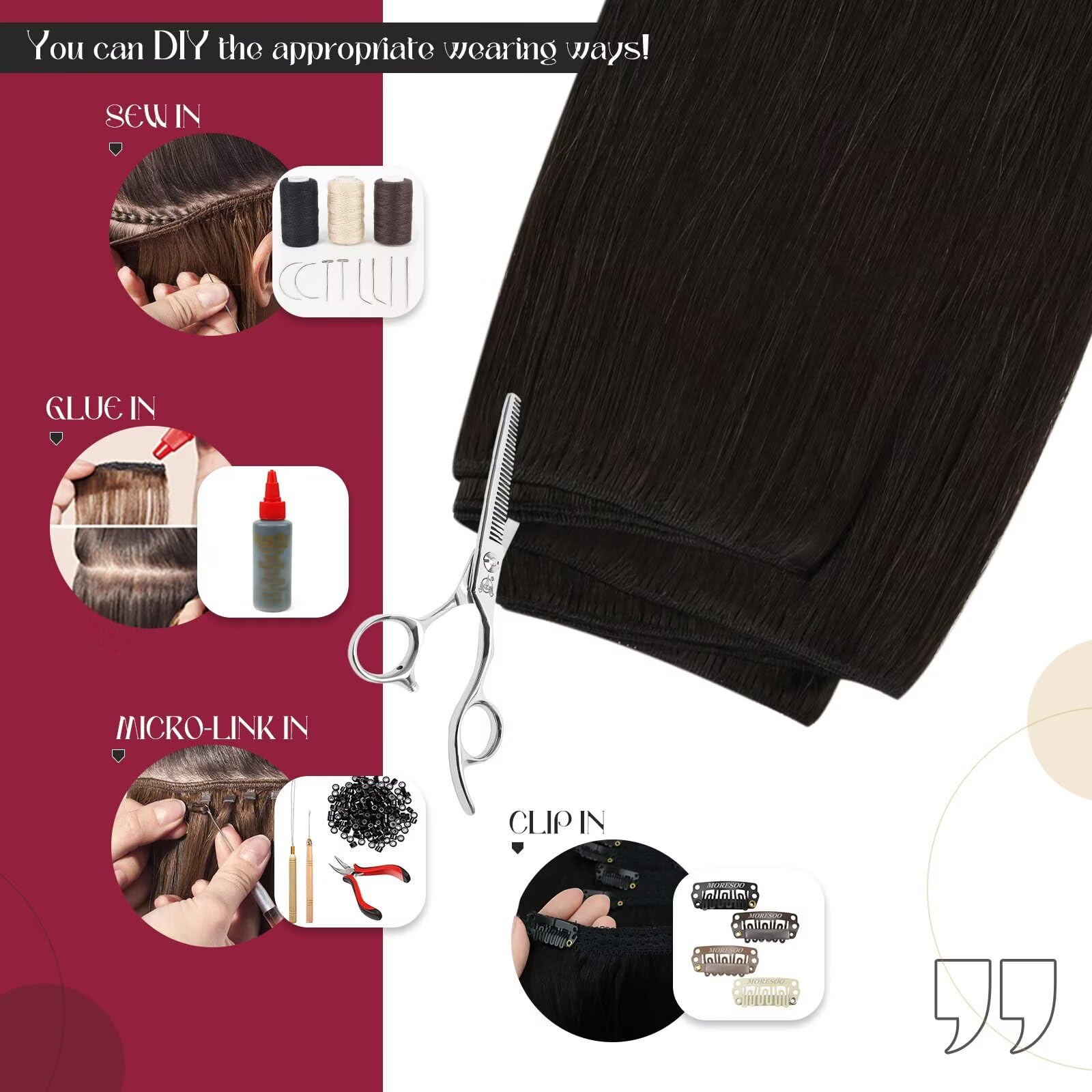 Vivien Real Human Hair Extensions 18 Inch Dark Brown Straight Sew-In Weft 100G for Women - Full Head Thick Natural Hair for Daily Styling & Special Occasions