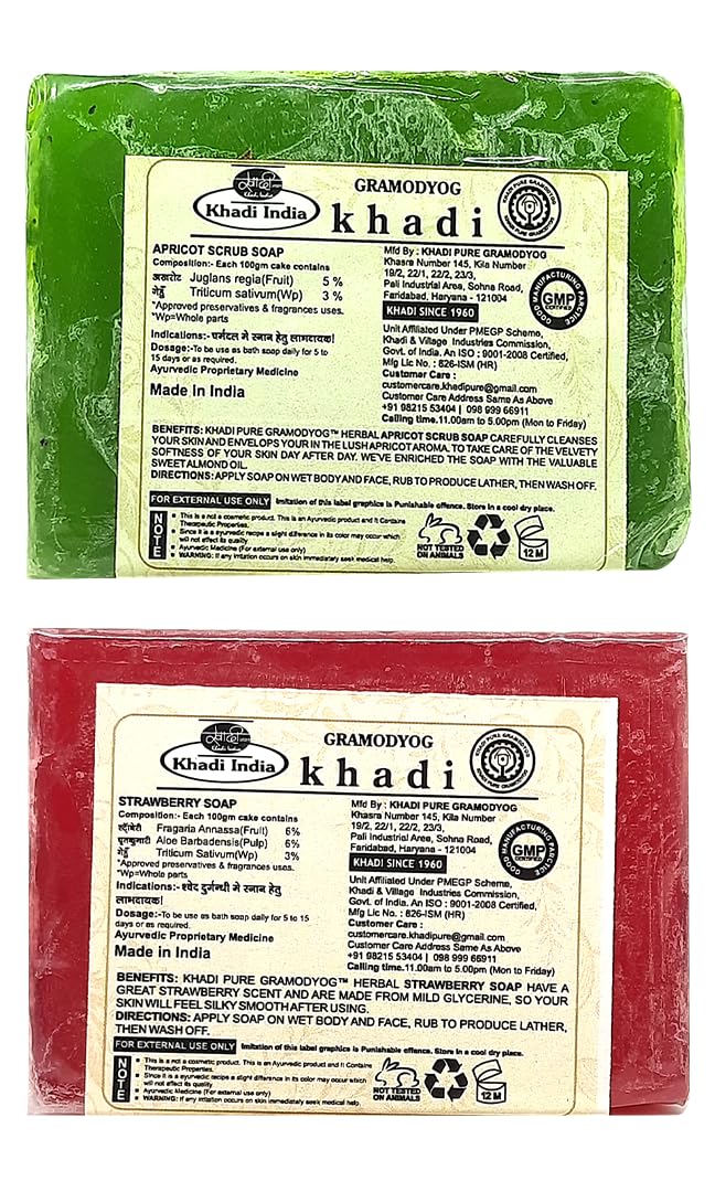 Khadi Pure Herbal Strawberry & Apricot Face & Body Scrub Soap - 125g (Pack of 2) - Natural Exfoliating Cleanser for Glowing Skin - Perfect for Daily Skincare Routine & Spa Treatments