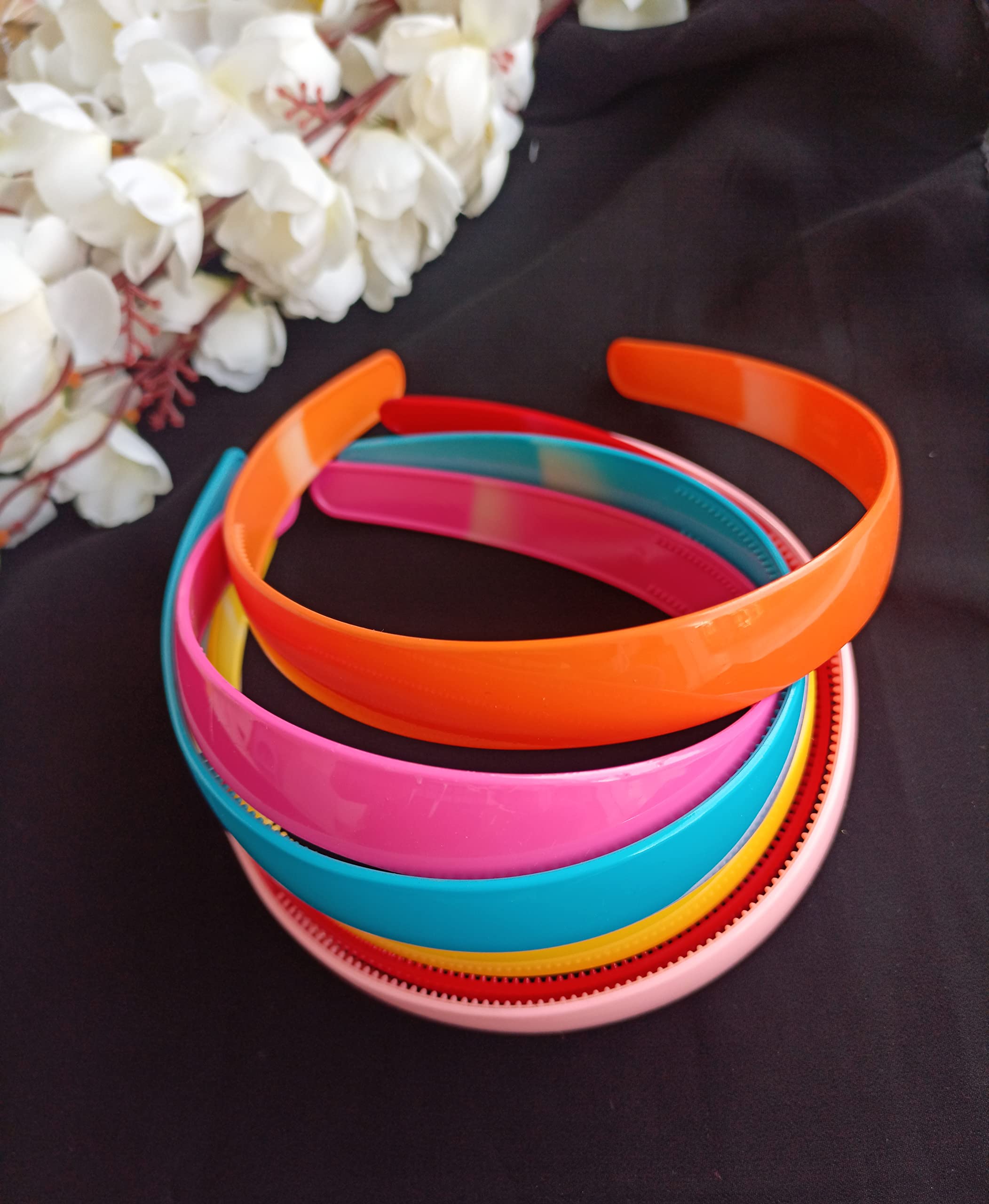 RedChimes 20mm Wide Colorful Plastic Teeth Hair Comb & Shine Hair Bands for Women & Girls - 12 Pack | Perfect for School, Work, Parties & Everyday Styling