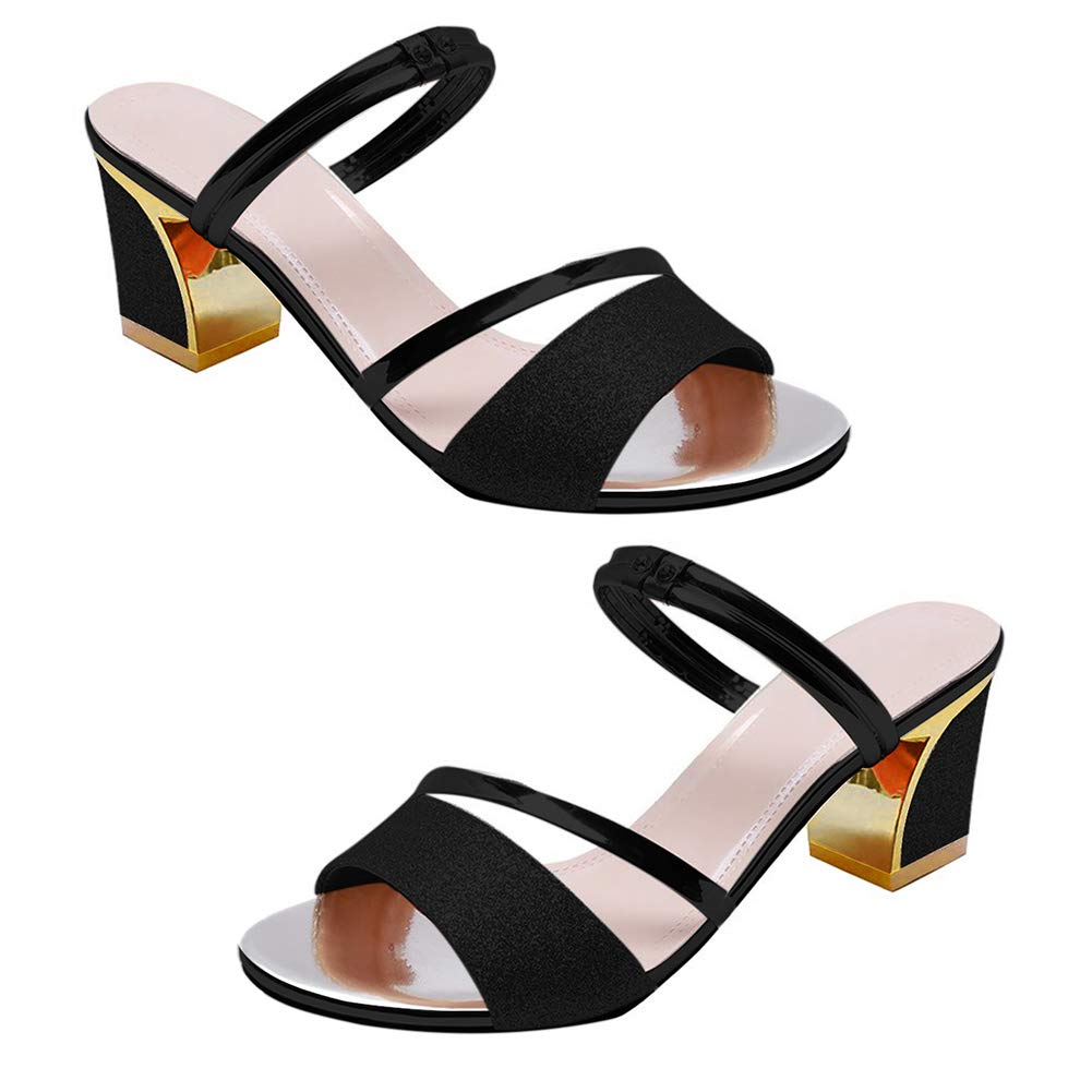 PERZOE Women's Fashion Open-Toe Summer Sandals - Fish Mouth Thick Heel Slippers for Girls, Comfortable Daily & Dressy Shoes in Golden Size 40 - Perfect for Beach, Vacation, and Casual Outings
