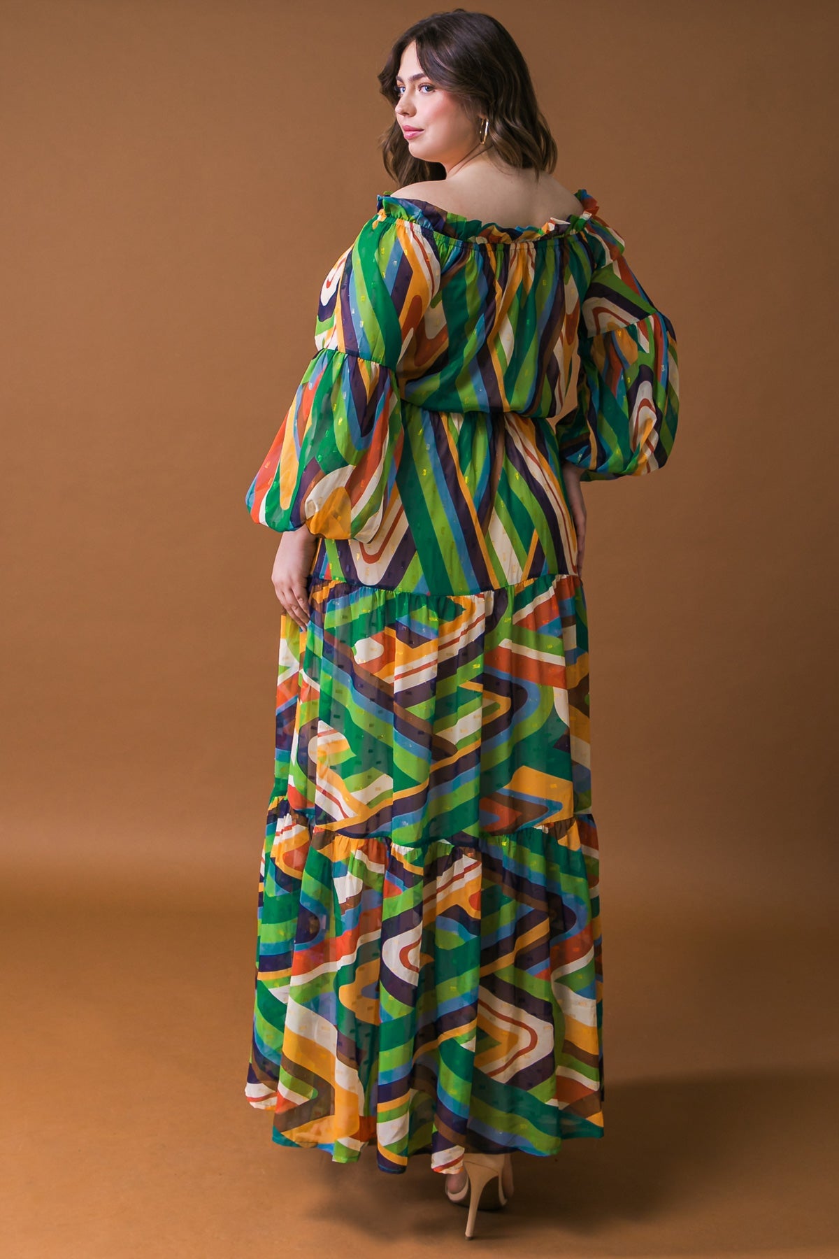 Free Spirit Green & Navy Long Sleeve Maxi Dress - Elegant Boho Style for Women, Perfect for Beach Vacations, Date Nights & Summer Festivals