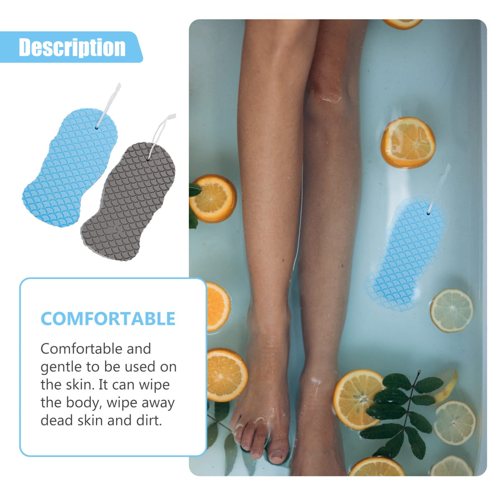 EXCLUZO 2-Pack Soft Exfoliating Bath Sponge for Adults & Kids - Gentle Body Scrubber with Hanging Loop, Blue & Grey - Perfect for Shower, Spa & Daily Skin Cleansing