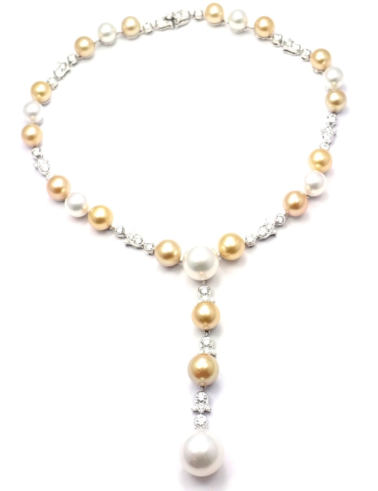 Authentic Cartier Calin Platinum Diamond Tahitian & South Sea Pearl Necklace - Luxury Jewelry for Weddings, Anniversaries & Special Occasions