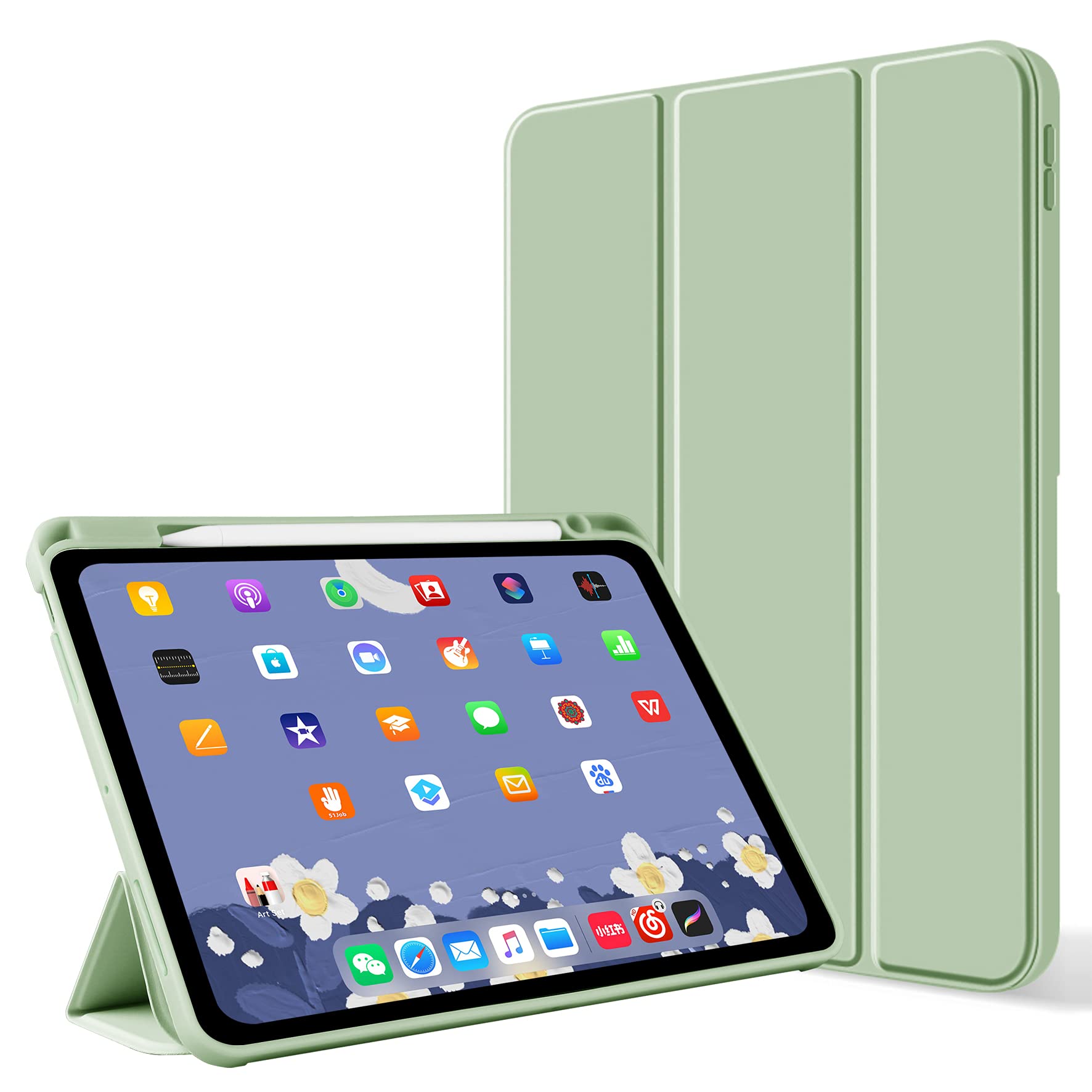 Premium Slim Lightweight Trifold Stand Smart Cover Case for iPad Air 5th/4th Generation (2022/2020) - Auto Sleep/Wake, Soft TPU Back with Apple Pencil Holder - Perfect for Work, School & Travel - iPad Air 10.9 inch (Light Green)