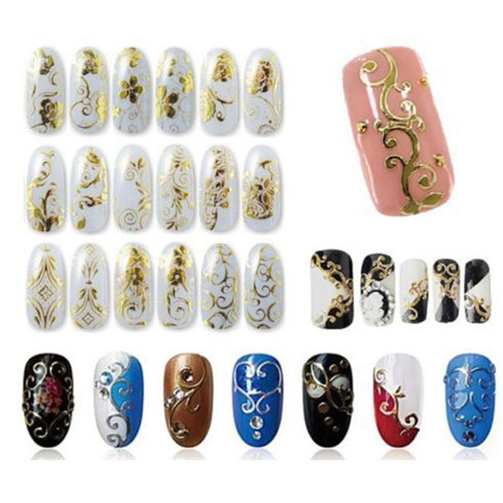 Luxury 3D Gold & Silver Nail Art Stickers - 12 Sheets Mixed Designs DIY Manicure Decals for Nail Tips Decoration | Flower Patterns Nail Foils & Adhesive Stickers | Perfect for Salon, Home Manicure, Parties & Special Occasions