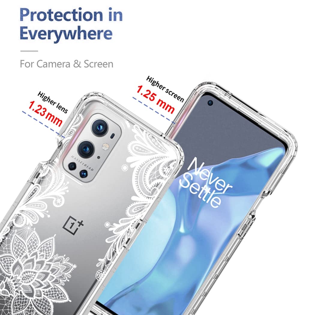 OnePlus 9 Pro 5G Case with Tempered Glass Screen Protector - Clear Mandala Design Shockproof Protective Cover for OnePlus 9 Pro 5G LE2121 | Perfect for Daily Use, Travel & Outdoor Activities