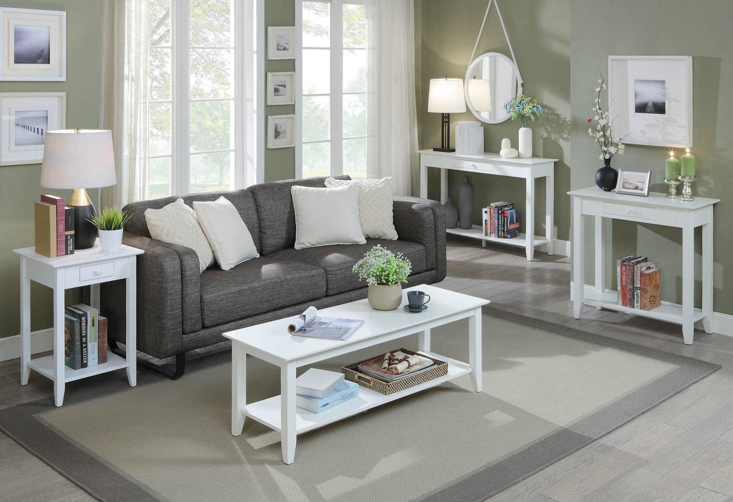 American Heritage White Console Table with Drawer - Entryway Hallway Sofa Table for Living Room, Bedroom & Office | Convenience Concepts