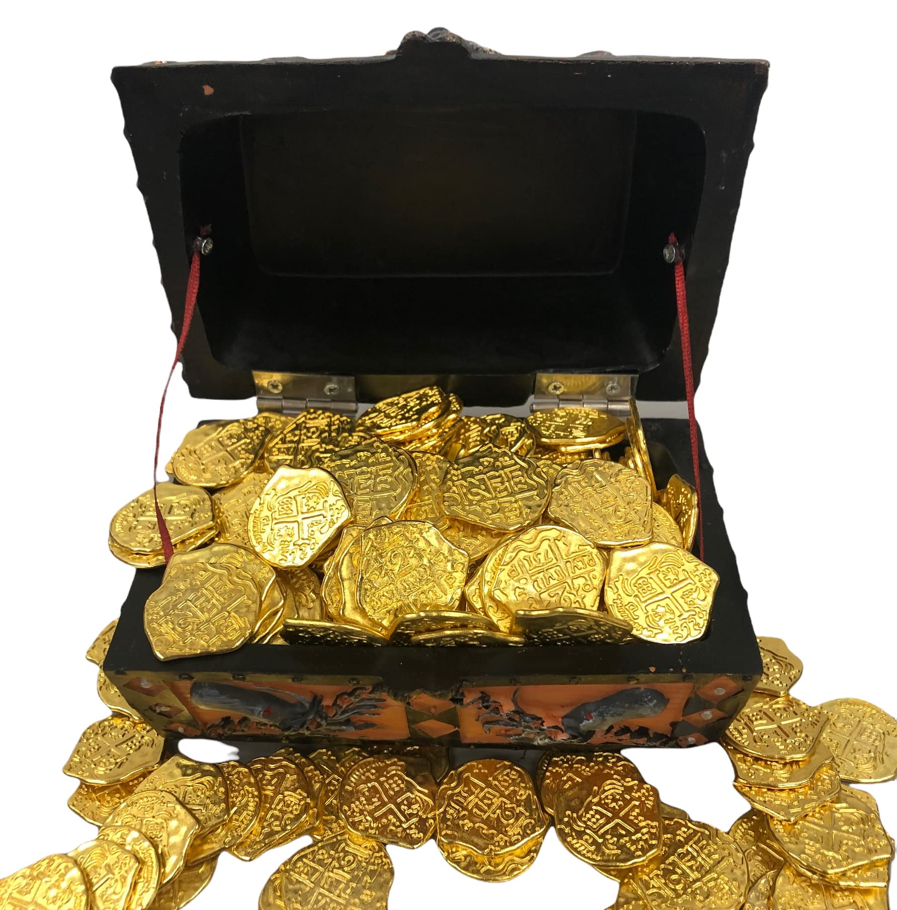 Seven Seas Pirates - Buccaneer Treasure Octopus Chest with 50 Shiny Gold Doubloons - Jewelry Box for Kids Pretend Play & Pirate Themed Parties - Perfect for Role Playing Games, Birthday Gifts & Classroom Rewards