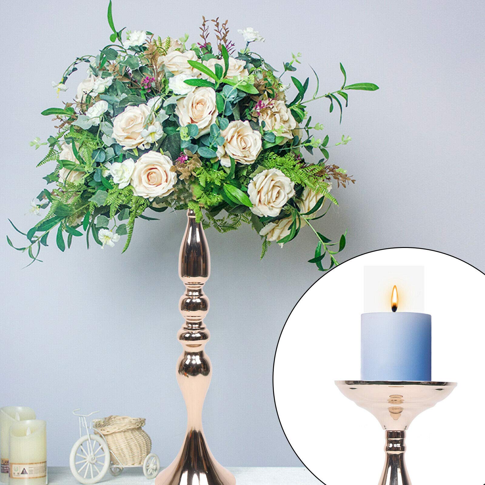 10Pcs Gold Candlestick Holders 20 Inch Tall - Elegant Wedding Candle Holders, Metal Centerpiece for Wedding, Birthday, Party, Restaurant & Hotel Table Decor - Perfect for Floral Arrangements and Romantic Ambiance