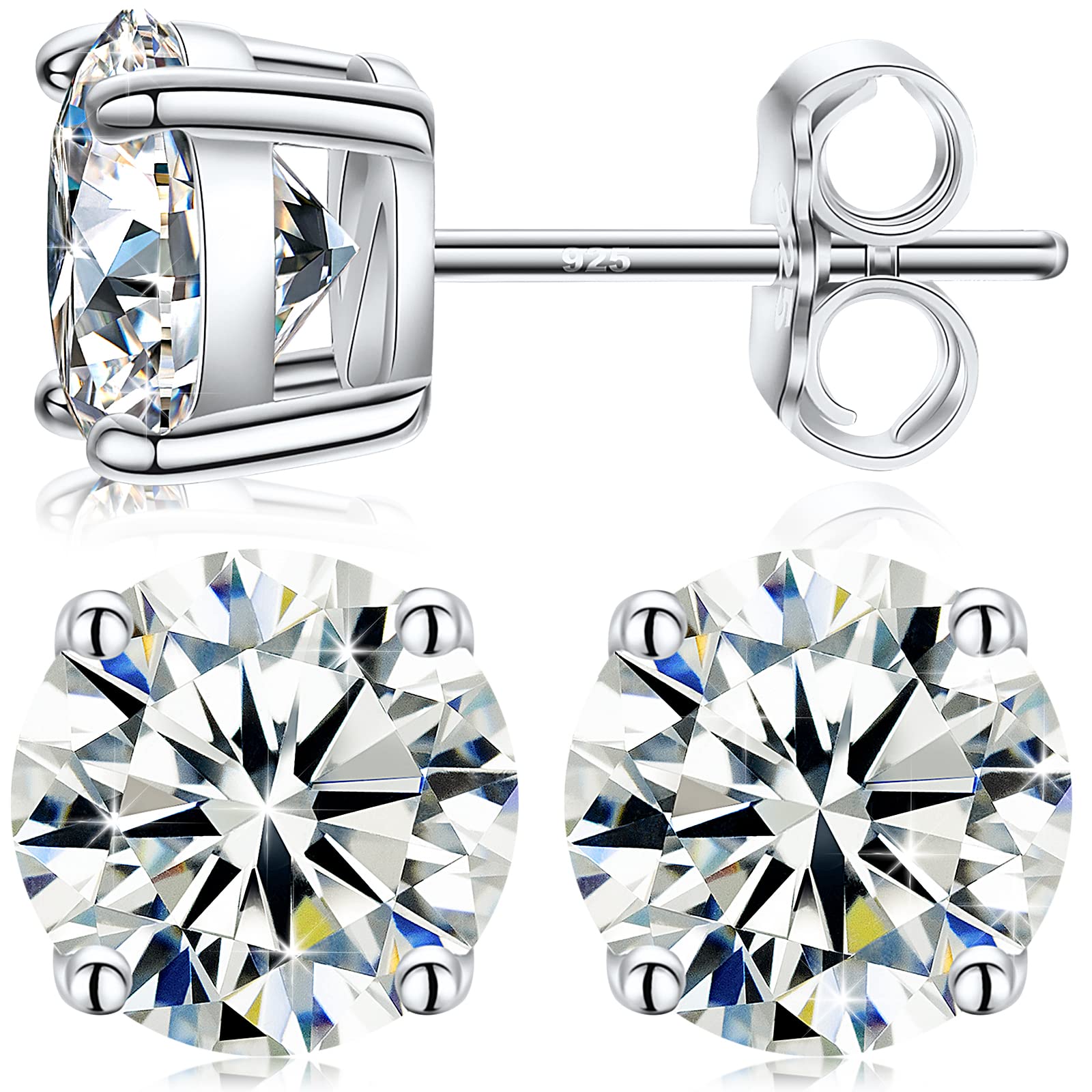 Lab-Created Moissanite Stud Earrings 0.2CT-8.0CT | D Color VVS1 Clarity Round Cut | Hypoallergenic 18K Gold Plated or 925 Sterling Silver | Diamond Simulant Earrings for Women & Men | Perfect Anniversary, Birthday & Everyday Jewelry Gift