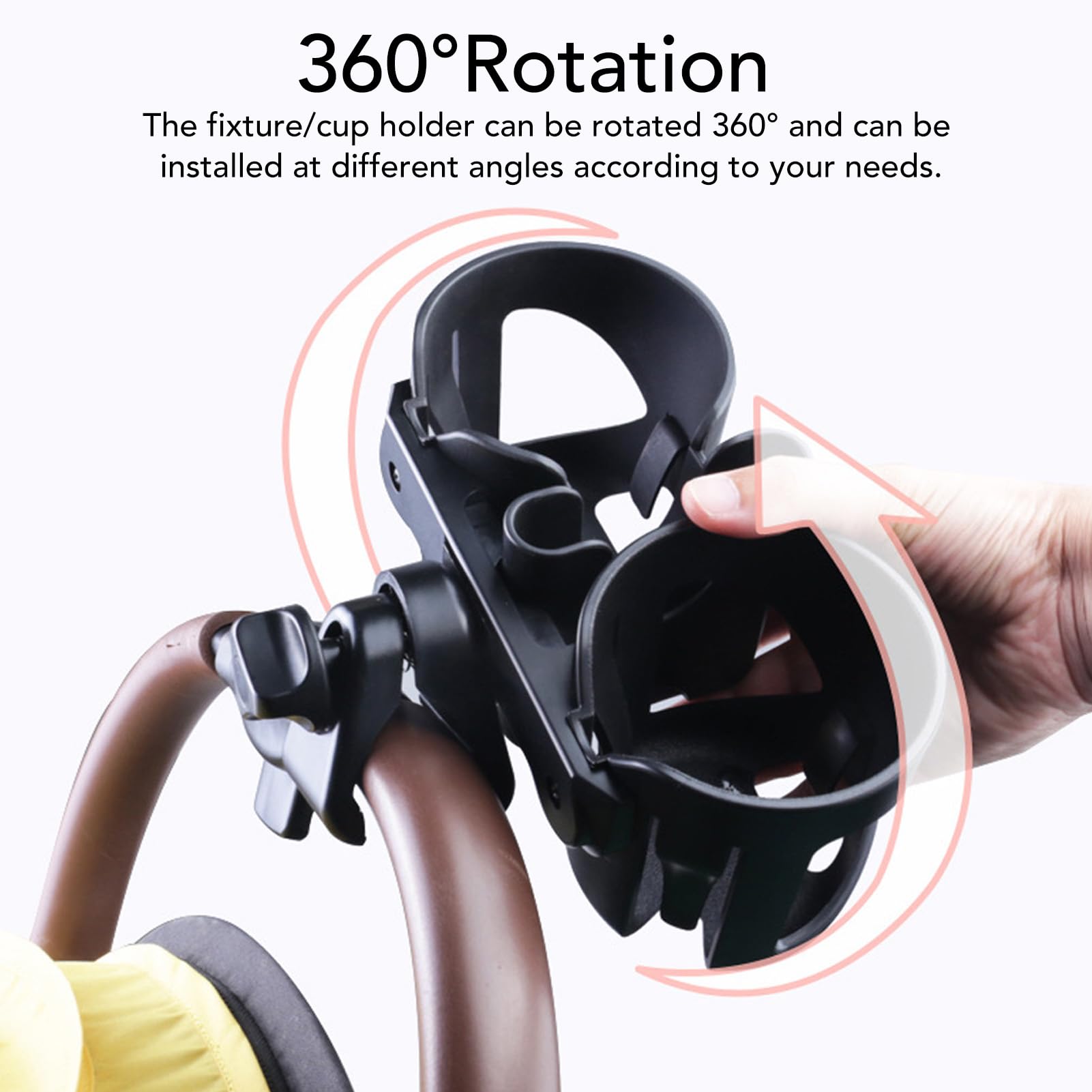 3-in-1 Rotatable Drink Holder with Phone Stand - Universal Cup Holder for Stroller, Bicycle, Wheelchair & Shopping Cart - Perfect for Coffee, Beverages & Hands-Free Use on the Go