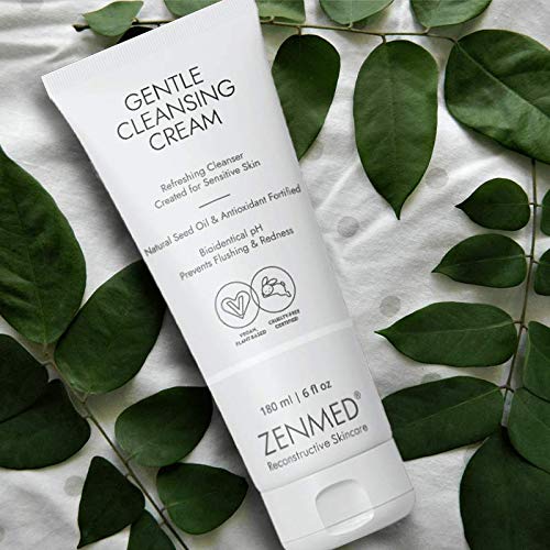 ZENMED Gentle Cleansing Cream - 6 oz | 100% Natural Vegetarian Formula with Sea Oil & Antioxidants | Redness Relief & Flush Control | pH 6.0 Soap-Free Face Wash for Sensitive Skin | Daily Skincare Routine & Post-Procedure Care