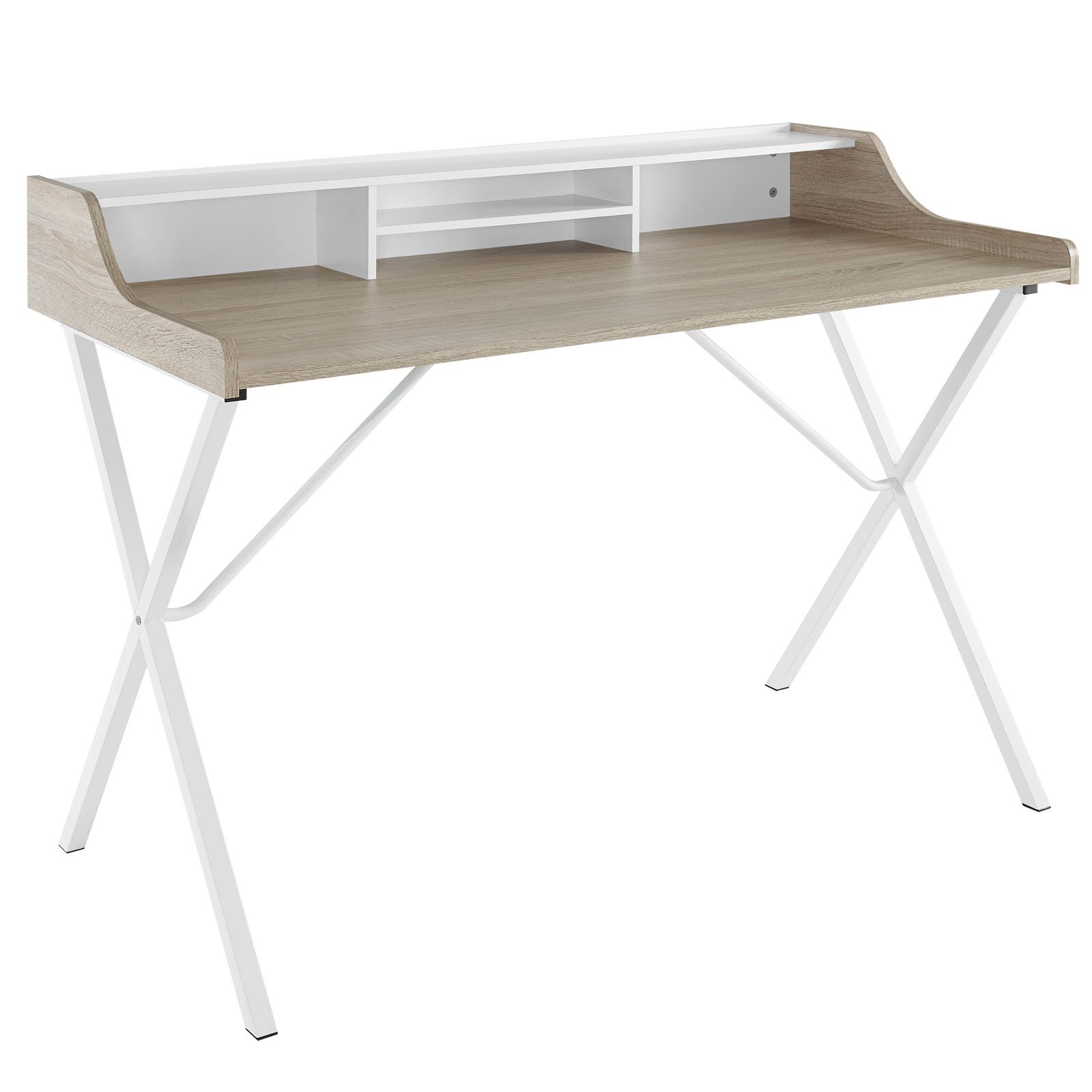 Modway Bin Contemporary Modern Writing Desk with Storage Cubbies - Solid Oak Wood Home Office Desk for Small Spaces, Study & Workstation
