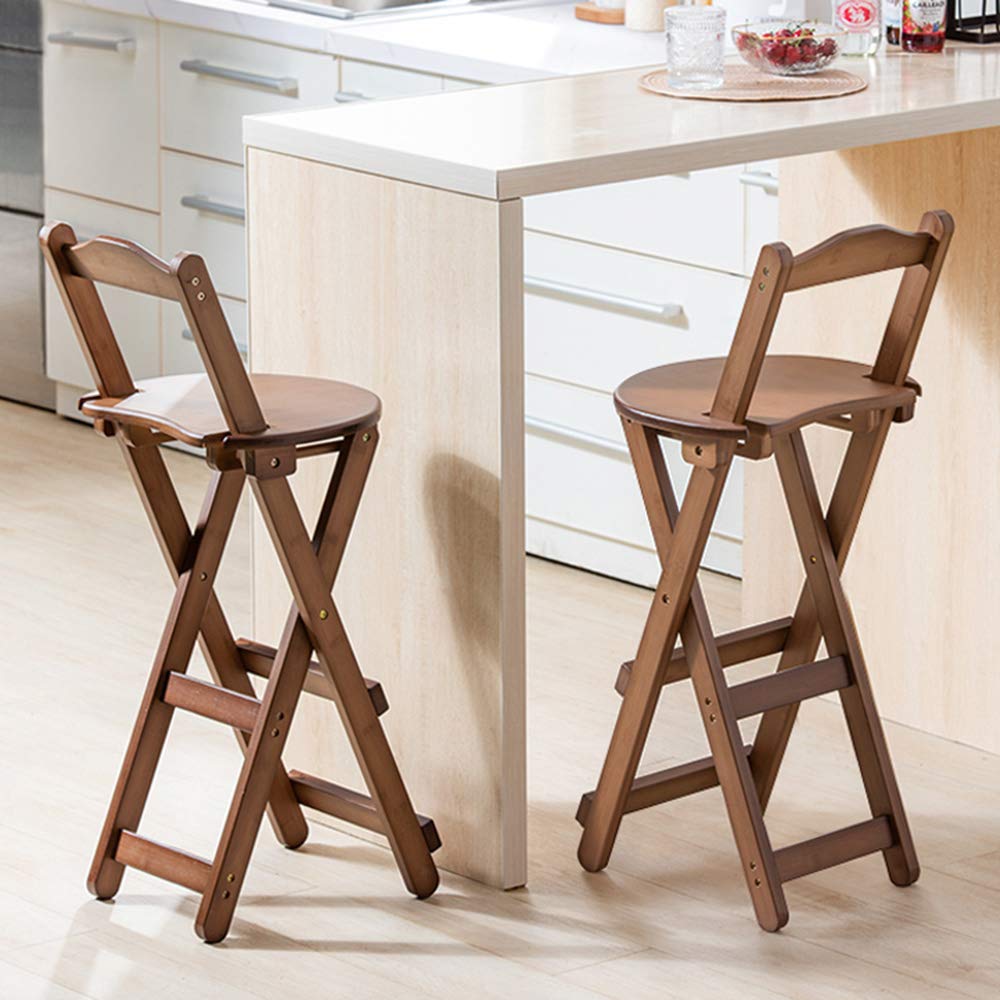 Solid Wood Folding Bar Stools with Backrest & Footrest - Counter Height Kitchen Stools for Breakfast Nook, Dining Room & Home Bar - Brown Wooden Stools for Compact Spaces