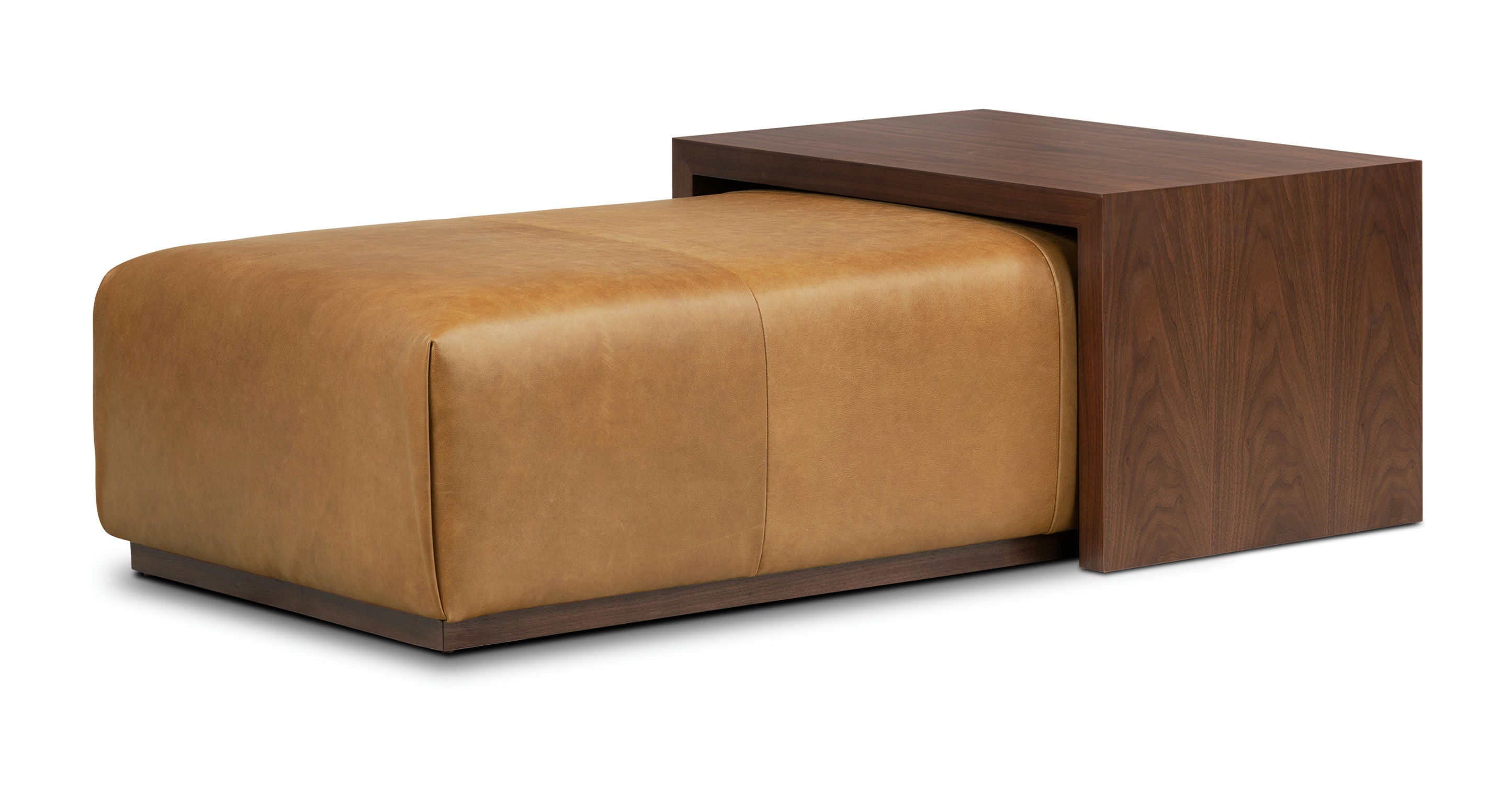 Jarmo Leather Ottoman with Walnut Table - Stylish Footrest & Coffee Table for Living Room, Bedroom, or Office - Premium Leather & Wood Furniture for Home Decor