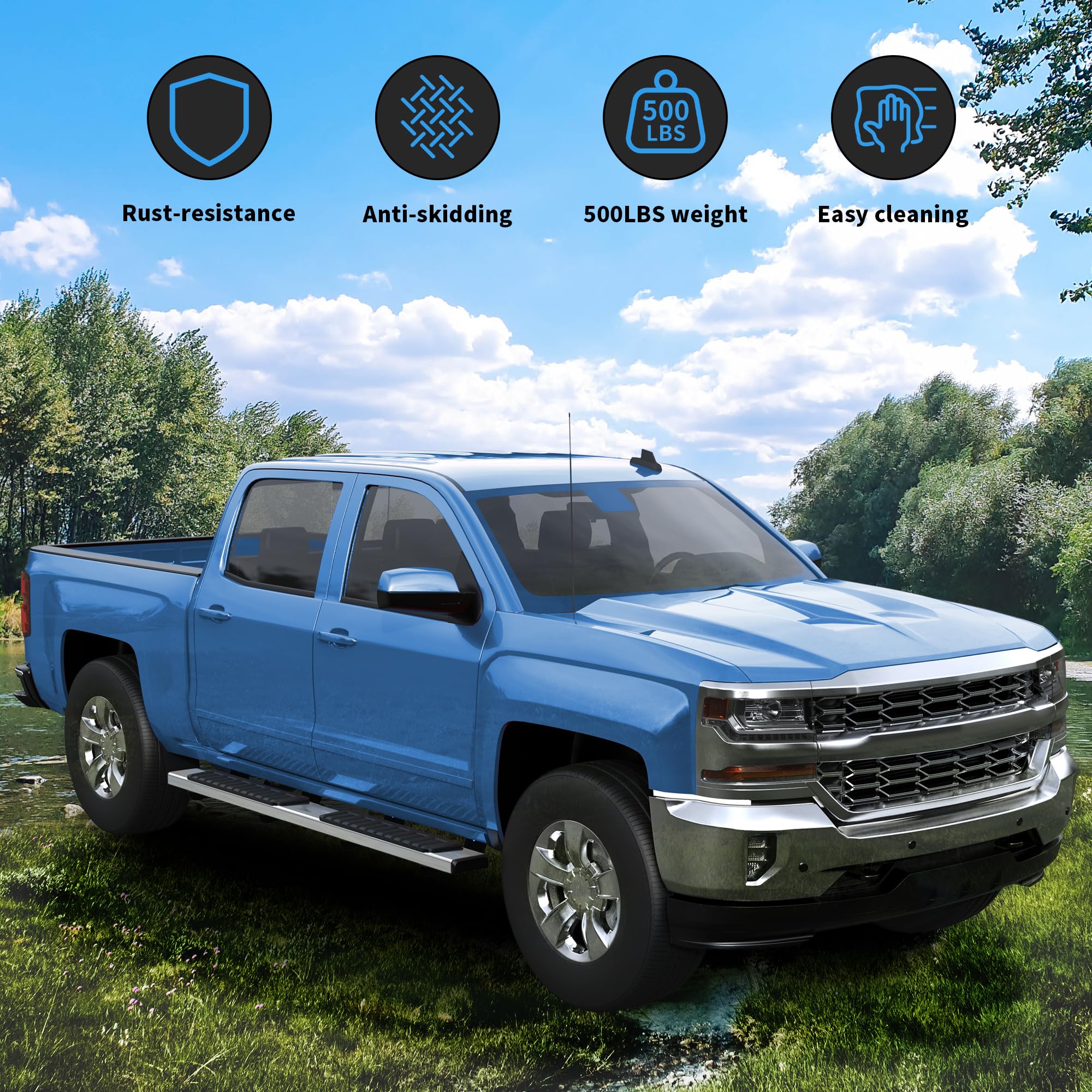 6 Inch Running Boards & Side Steps for 2007-2018 Chevy Silverado/GMC Sierra 1500 | 2007-2019 Silverado/Sierra 2500HD 3500HD Regular Cab (Gas Engine Only) | Heavy Duty Truck Accessories for Off-Road & Daily Driving