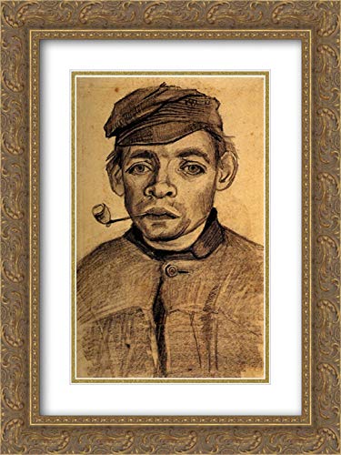 Vincent van Gogh Museum Art Print - Head of a Young Man with Pipe in 18x24 Gold Ornate Frame with Double Matting | Classic Wall Decor for Living Room, Office & Art Gallery