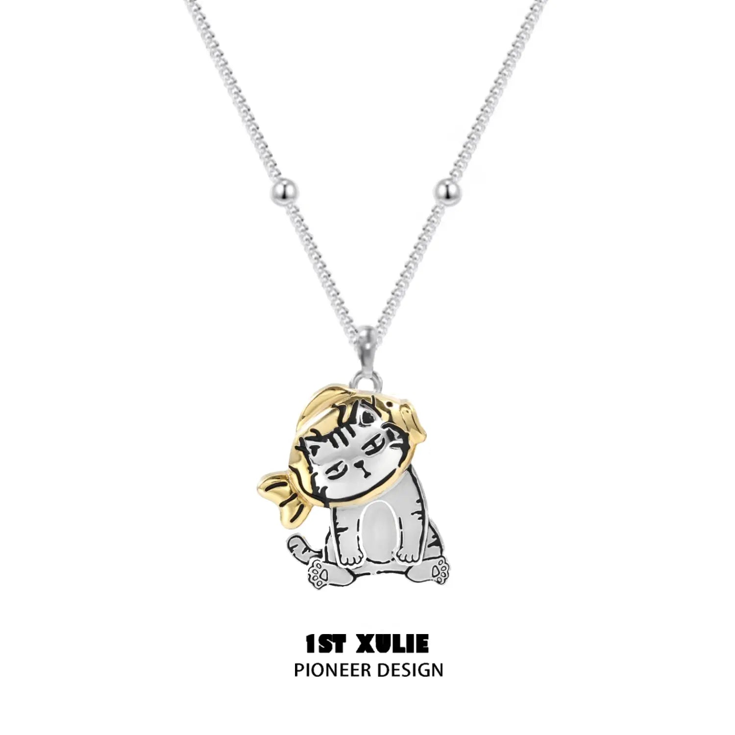 Graffiti Kitten Sterling Silver Pendant Necklace for Women - 925 Silver Lazy Cat Charm Jewelry - Perfect Gift for Cat Lovers, Birthday & Anniversary