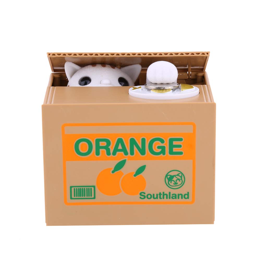Funny White Cat Coin Bank - Money Stealing Piggy Bank for Kids, Unique Christmas Gift for Children - Perfect for Saving Coins, Birthday Presents & Home Decor