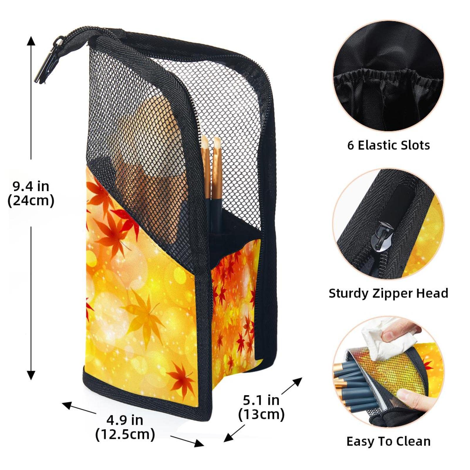 12-Piece Makeup Brush Organizer Bag with Autumn Leaves Design - Portable Cosmetic Brush Holder Case for Travel & Home Storage