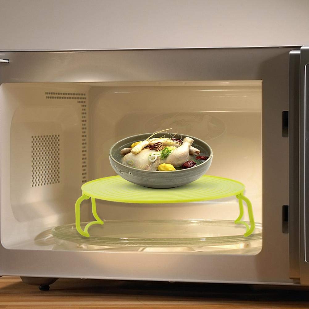 Foldable Microwave Plate Rack - Multifunctional Plastic Microwave Oven Shelf for Heating, Layered Steaming & Cooking - Green Kitchen Organizer | Perfect for Reheating Meals, Steaming Vegetables & Space-Saving Storage
