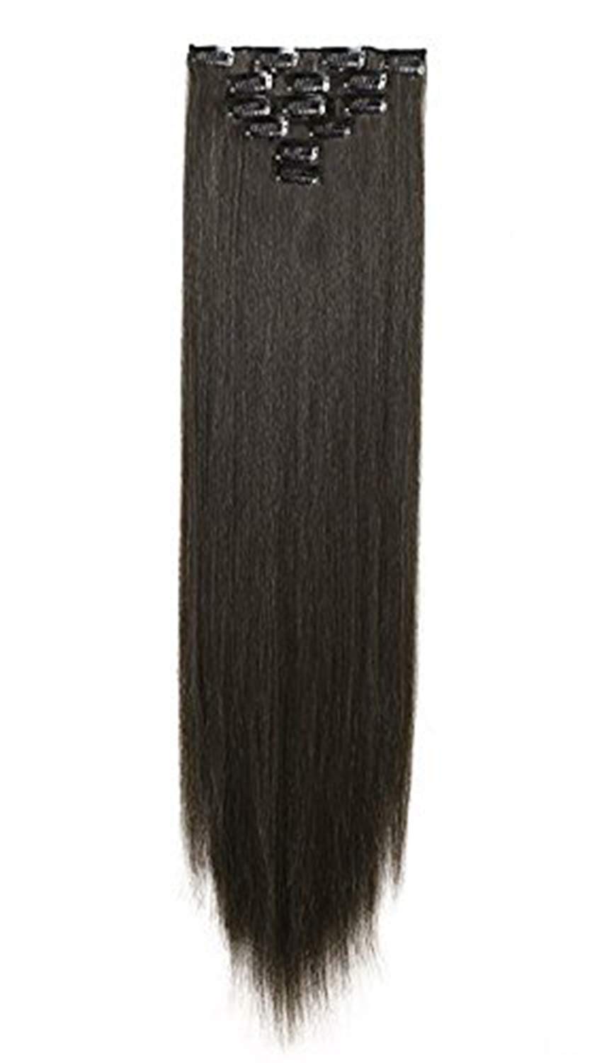 Natural Feel Straight Silky Synthetic Hair Extensions for Women & Girls - 5 Clip-in Dark Brown Hairpieces | Perfect for Daily Styling, Parties & Special Occasions