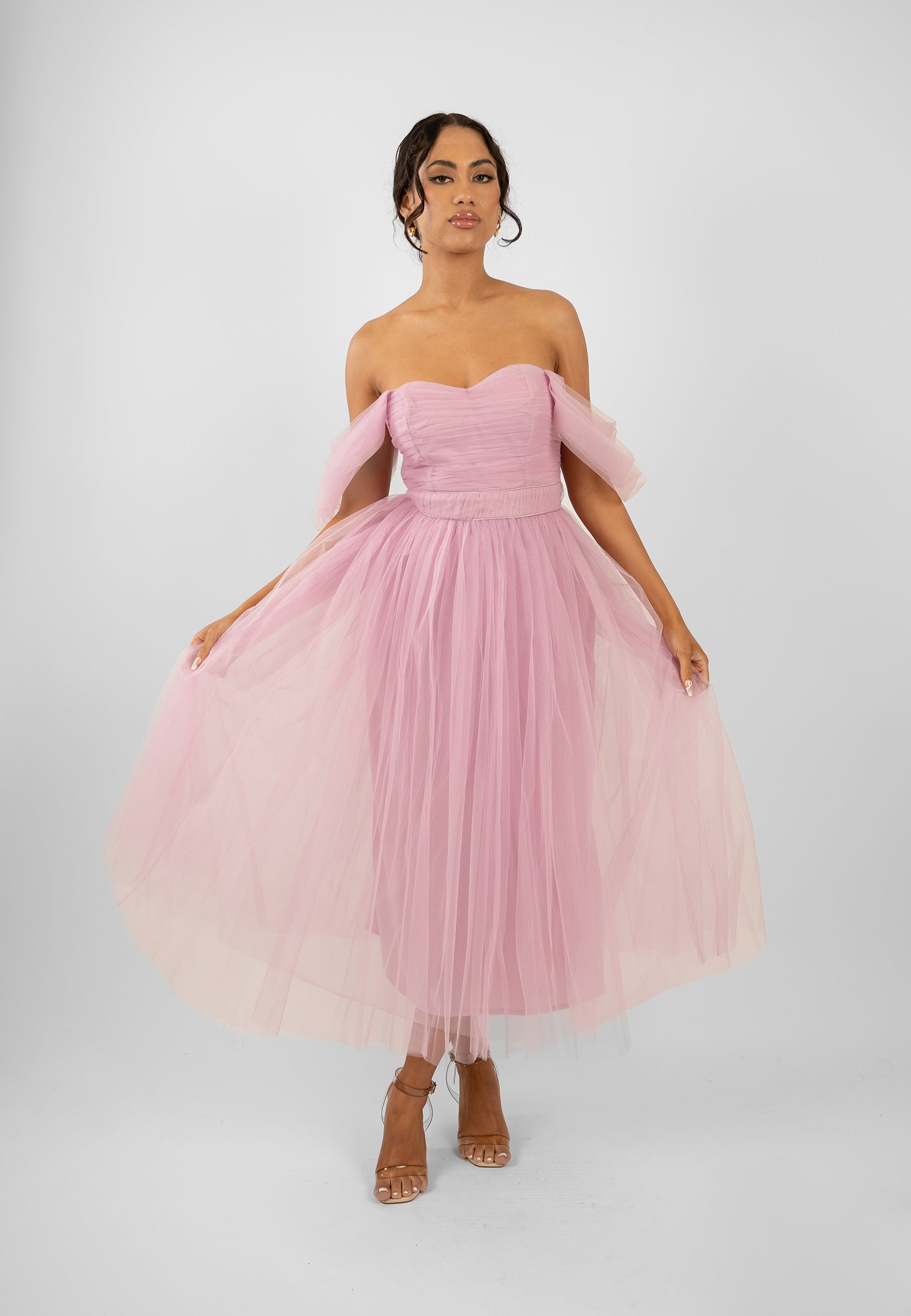 Elegant Pink Tulle Midi Dress for Women | Melbourne-Inspired Party & Wedding Guest Dress | Perfect for Formal Events, Cocktail Parties & Special Occasions