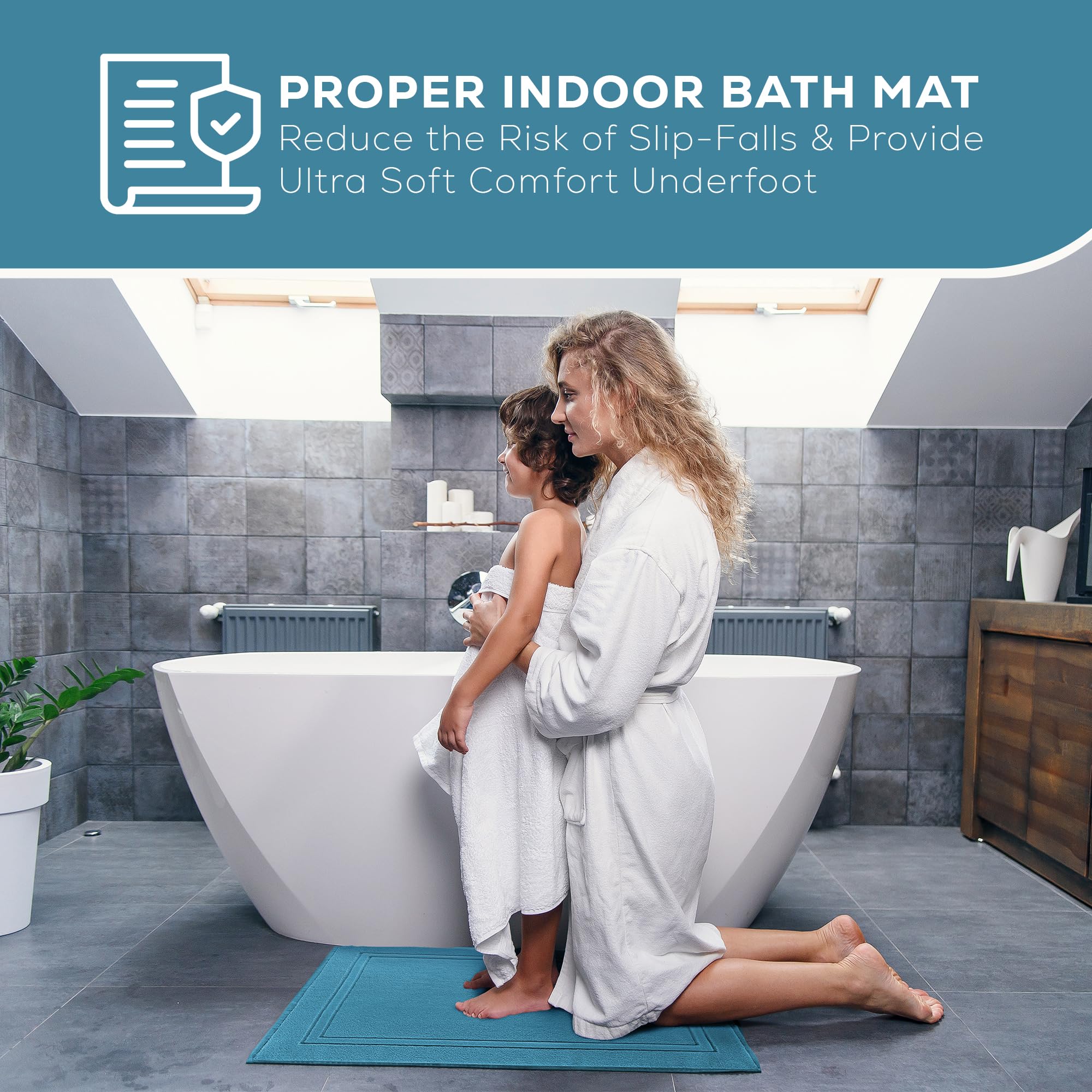ALIBI Luxury Bath Mat & Floor Towel Set - 2 Pack Super Soft Absorbent Cotton Bath Mats for Bathroom, Shower & Spa | Machine Washable Non-Slip Tub Mats (22x34 Inches, Blue) | Perfect for Stepping Out of Shower, Hotel Style Bathroom Decor & Spa Relaxation