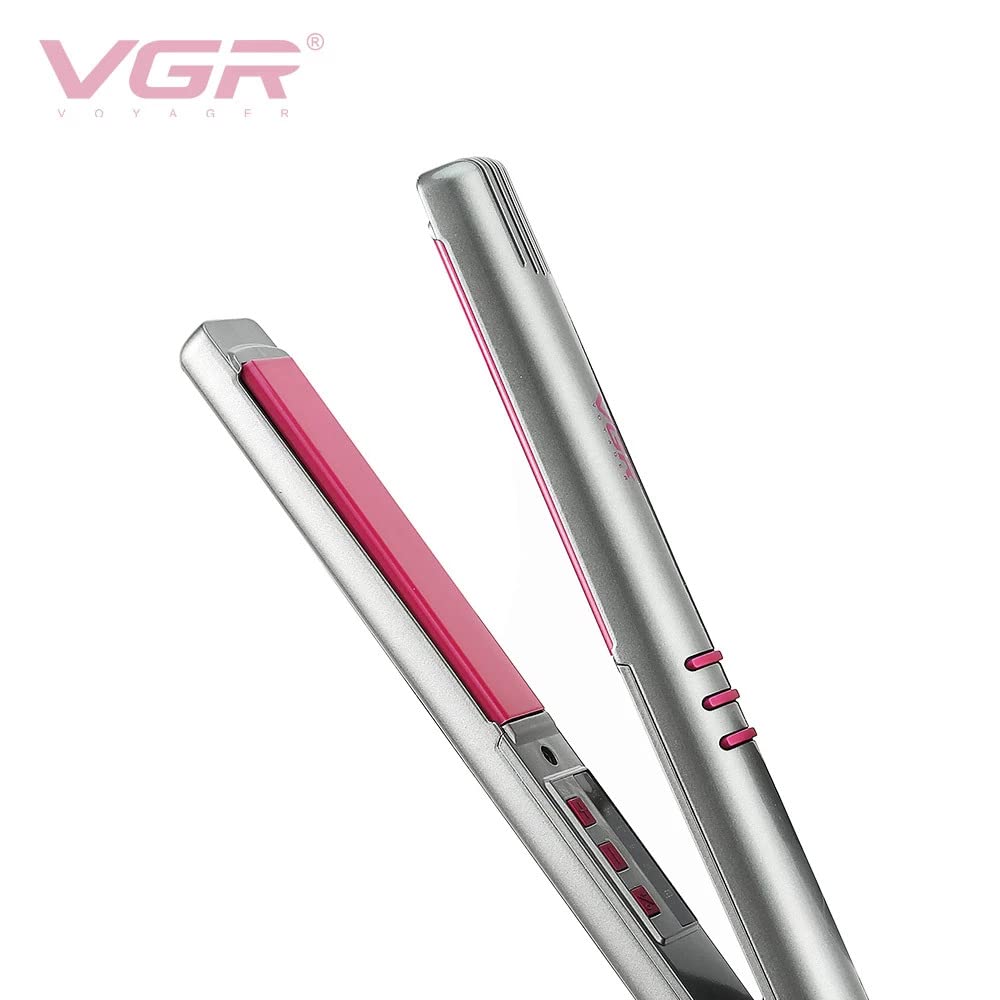 VGR V-580 Professional Ceramic Coated Hair Straightener - 210°F Max Heat with Uniform Heat Technology for Smooth & Shiny Hair (Grey, Pink) - Perfect for Home Use, Salons & Travel