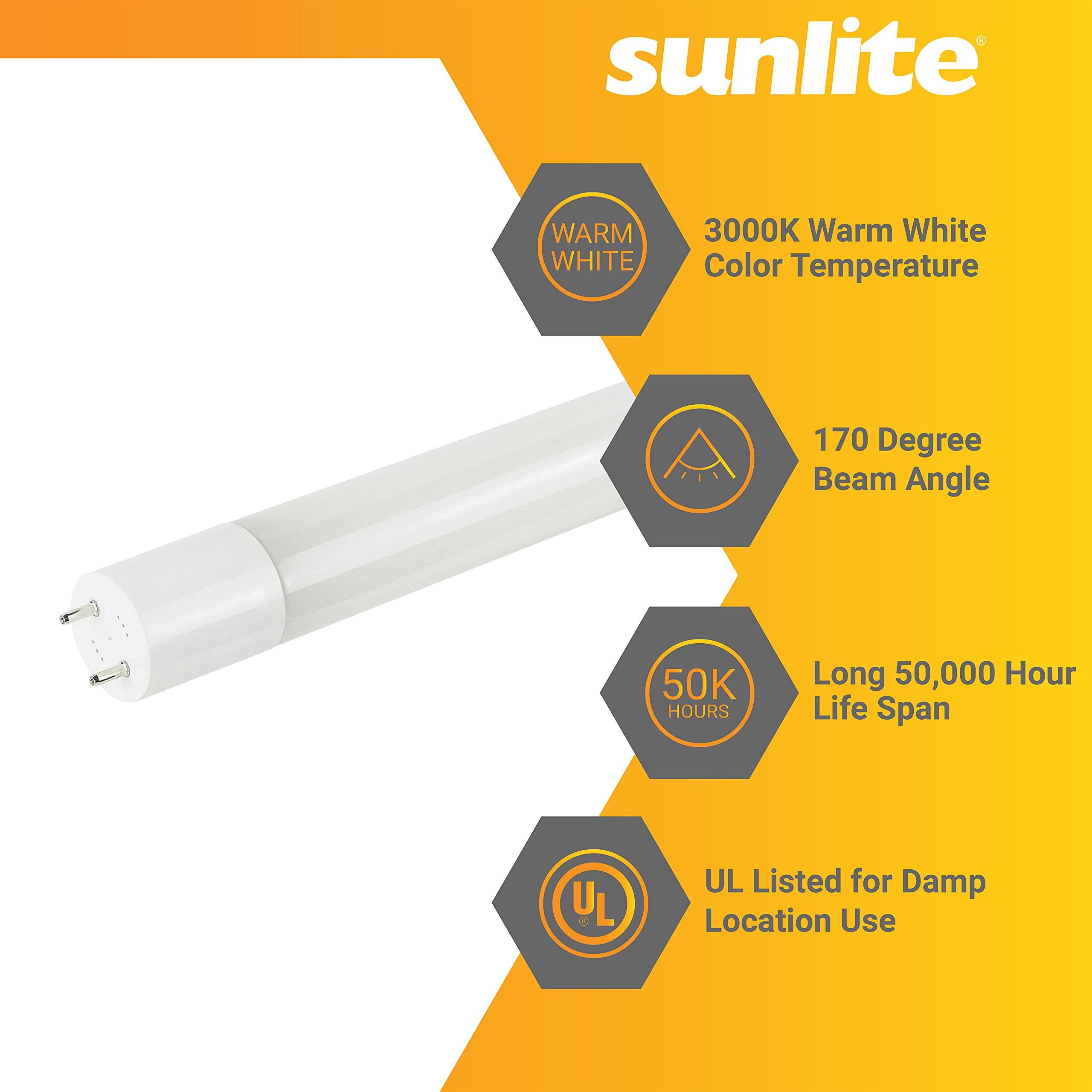 Sunlite 87925 LED T8 Tube Light - 4ft, 14W (32W Equivalent), 2200 Lumens, 3000K Warm White, Medium G13 Bi-Pin Base, Plug & Play (Type A), Electronic Ballast Compatible, 25 Pack - Perfect for Office, Warehouse, and Retail Lighting