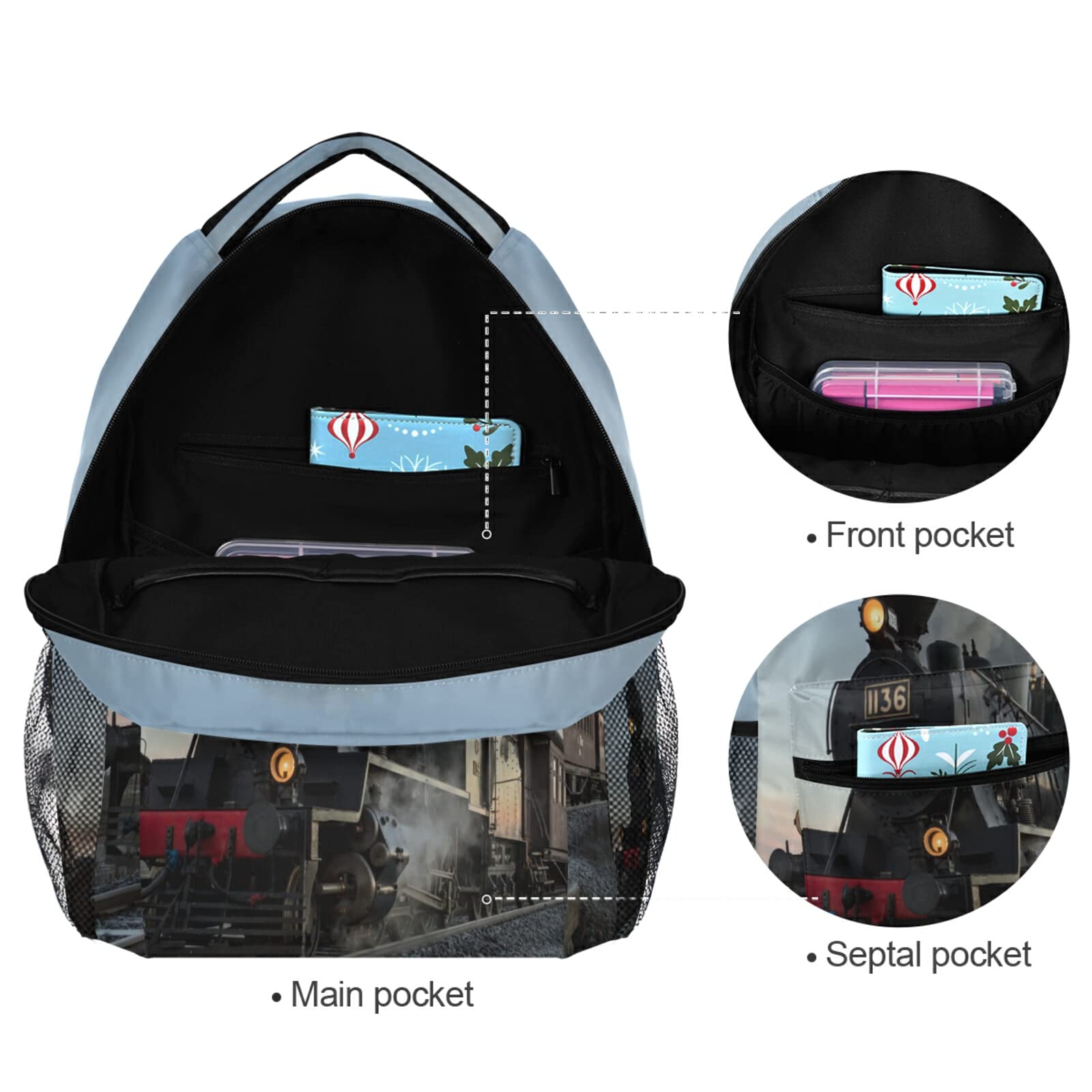 Stylish Locomotive Train Themed Backpack for Kids & Teens - Durable School Backpack with Laptop Compartment for Boys & Girls - Perfect for Travel, Camping & Daily Use