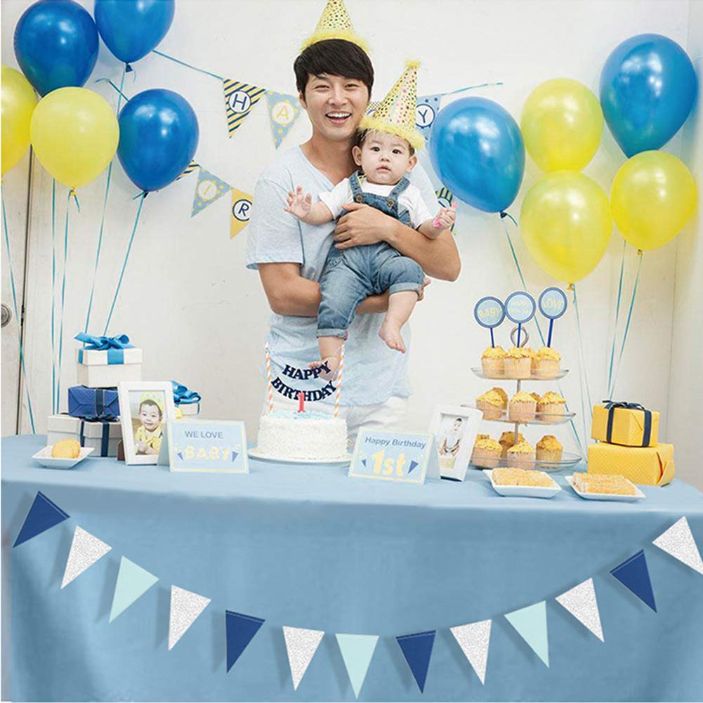 Blue Boys Baby Shower & Birthday Party Bunting Banner - Carnival Pennant Streamers, Flags & Decorations for Nursery, Birthday Celebrations & Outdoor Events