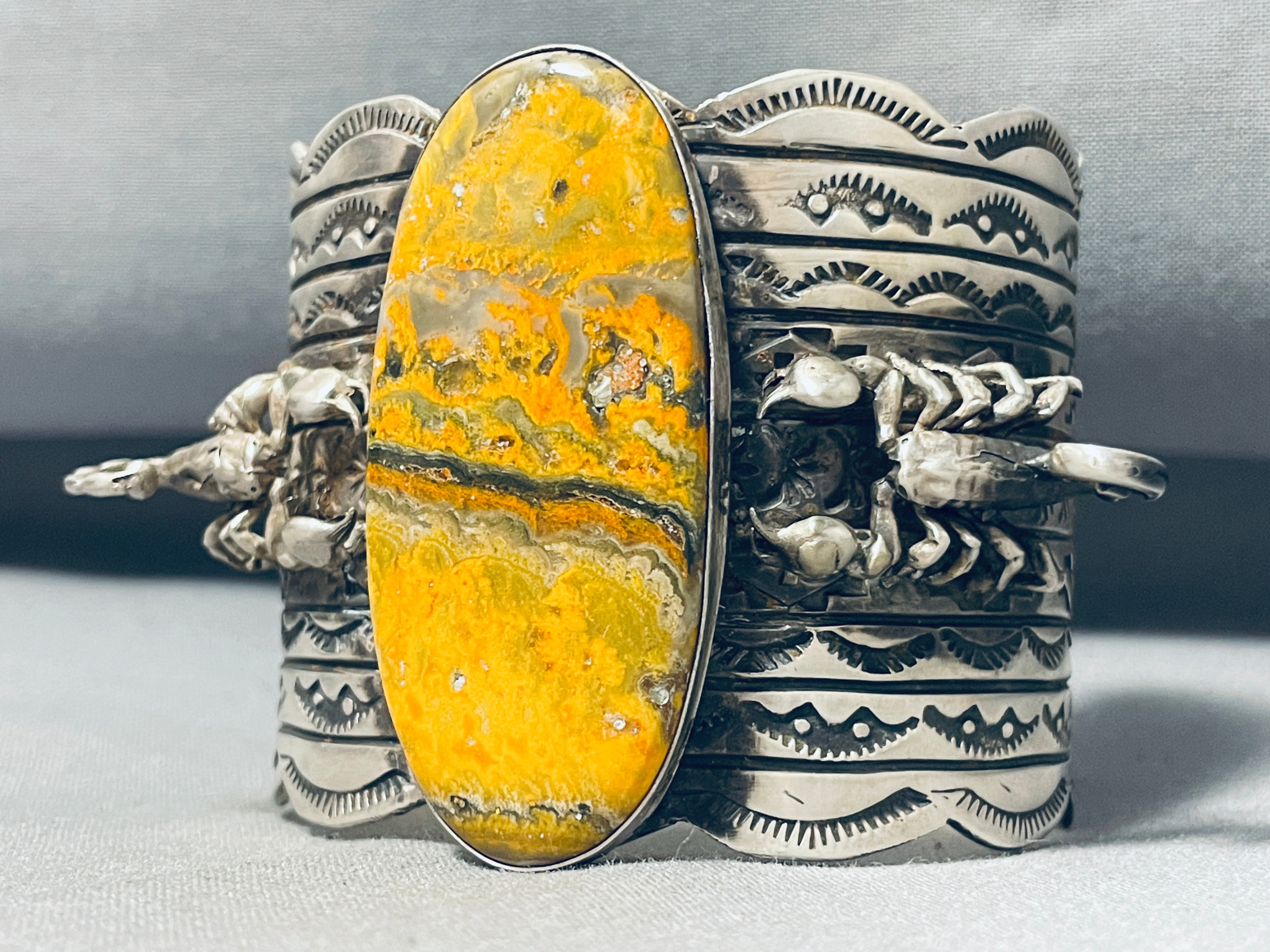 147 Grams Authentic Native American Navajo Honeybee Sterling Silver Bracelet with 2 Scorpions - Handcrafted Jewelry for Boho, Festival & Tribal Fashion
