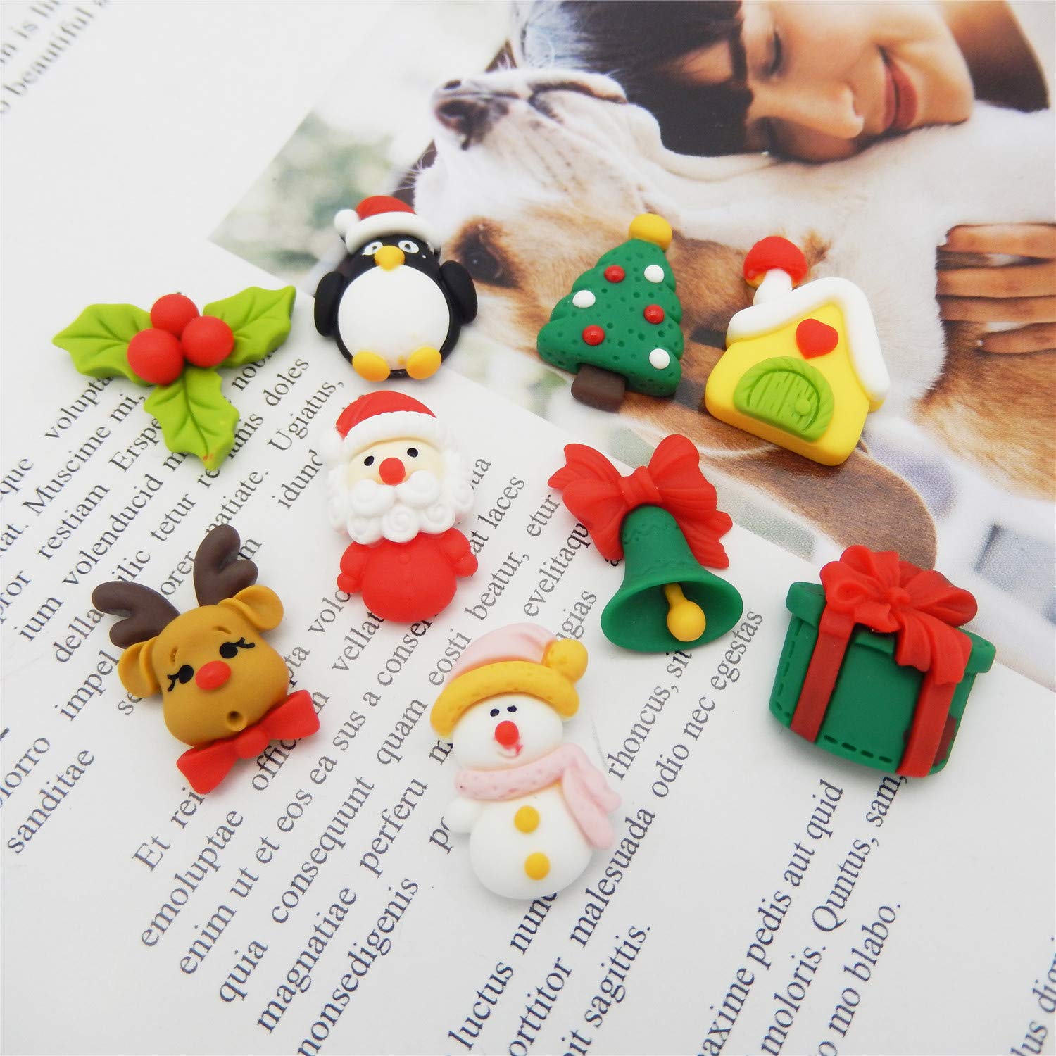 20-Pack Assorted Cartoon Christmas Series Matte Resin Flat Back Embellishments - DIY Scrapbooking, Card Making, Craft Decorations (2-3cm) - Perfect for Holiday Cards, Gift Wrapping & Home Decor