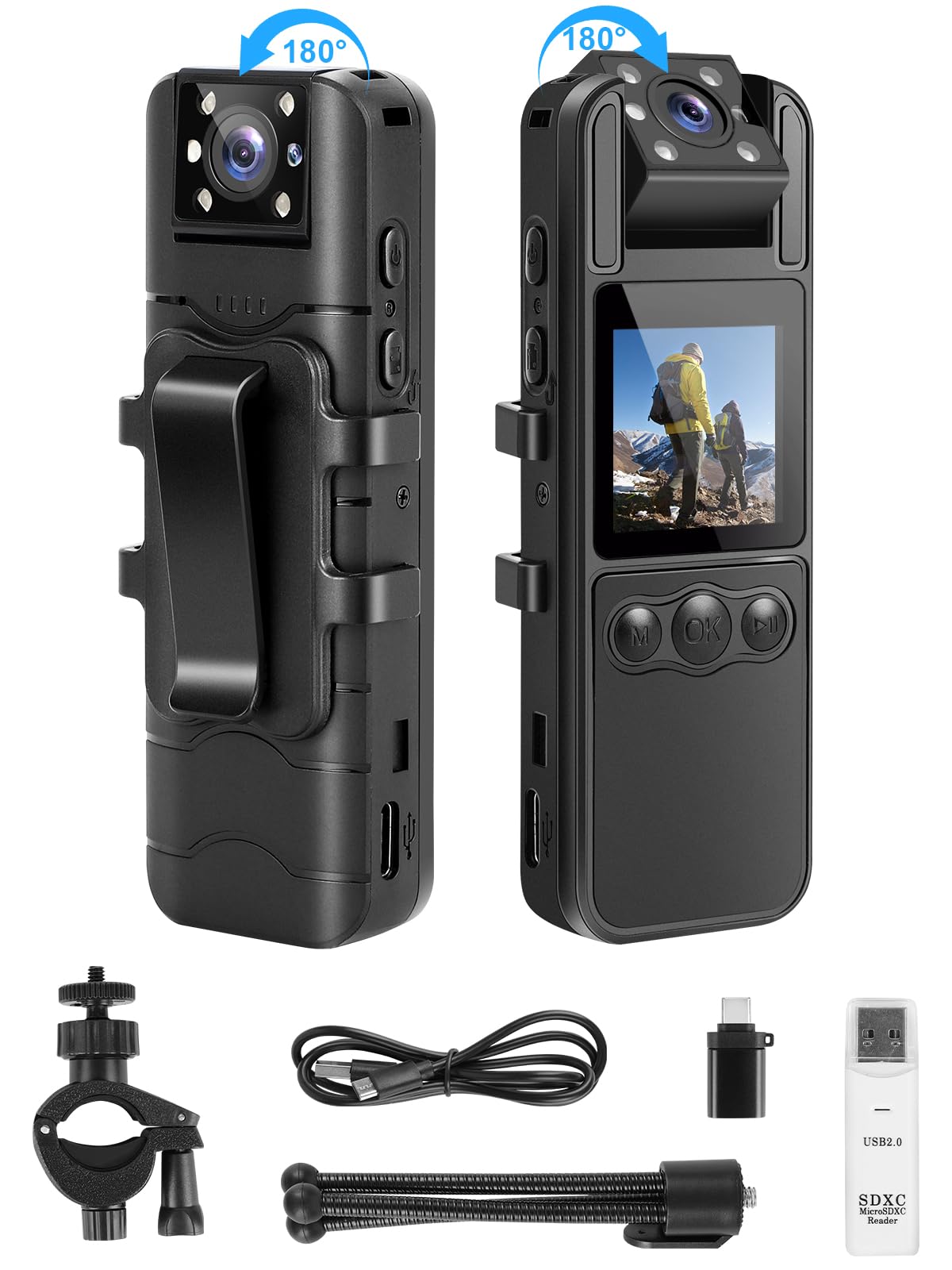 SPIKECAM 1080P Body Camera with Audio & Video - 6 Hours Recording, Night Vision, SOS Alert - Wearable Security Camera for Police, Running, Biking (64GB) | Ideal for Law Enforcement, Outdoor Sports & Personal Safety