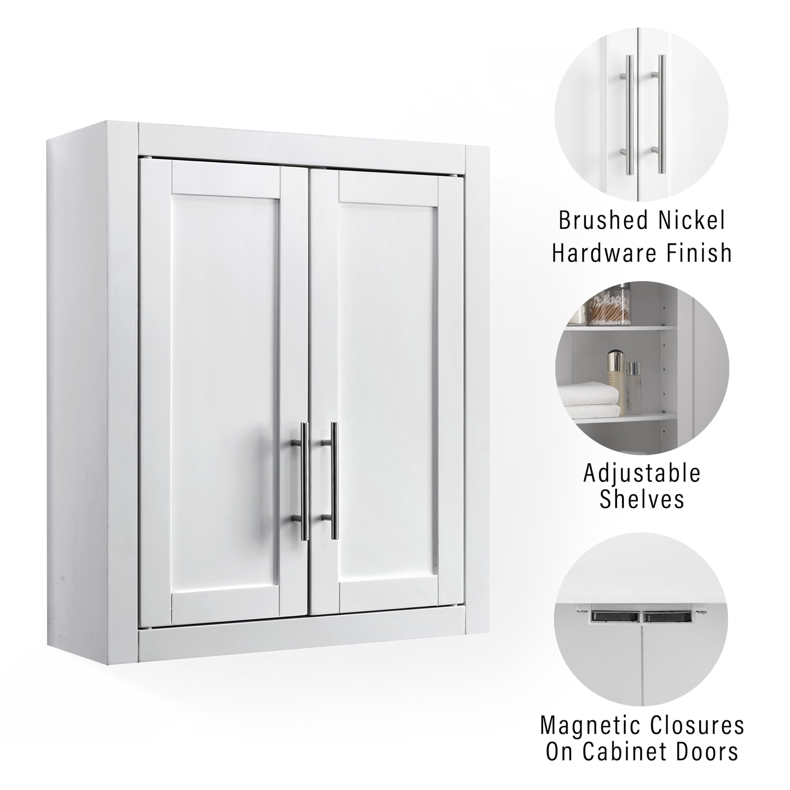 Crosley Savannah White Wall Mounted Bathroom Medicine Cabinet with Shelves - Space Saving Storage for Towels, Toiletries & Cosmetics - Perfect for Small Bathrooms, Powder Rooms & Vanities