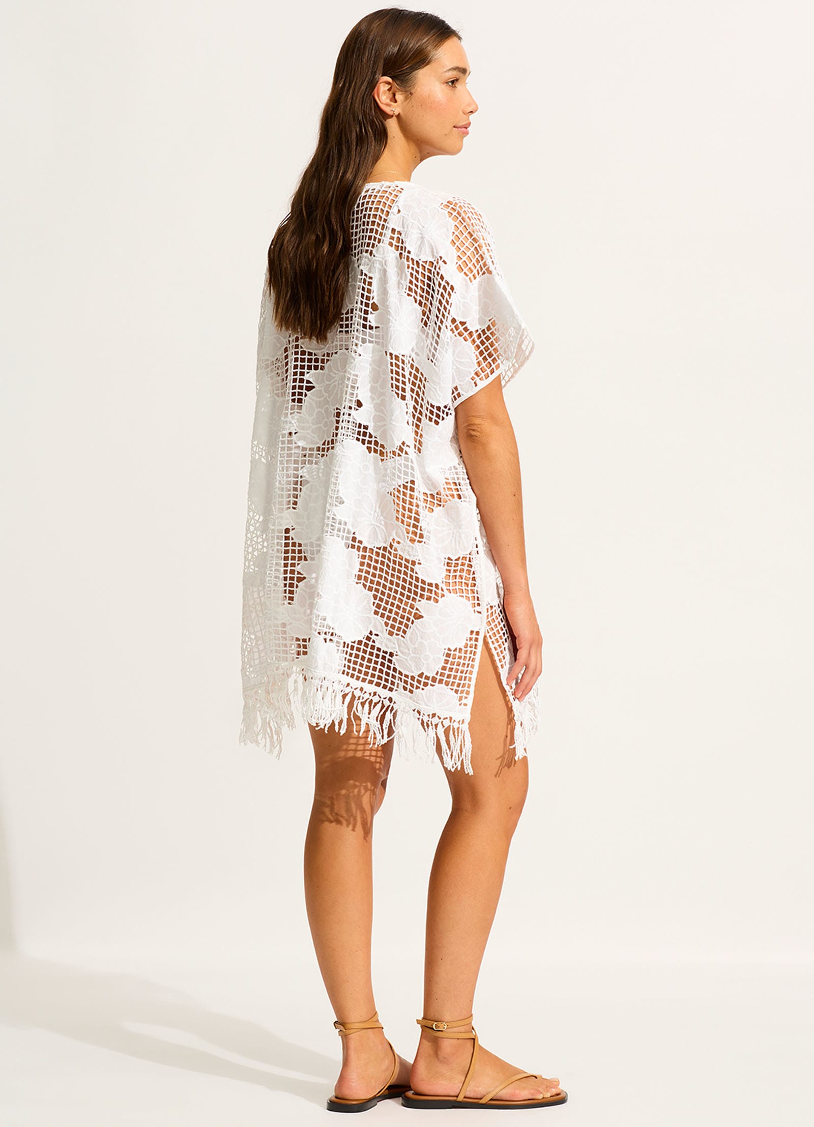 White Mesh Kaftan Dress - Lightweight Summer Cover Up for Beach, Pool, and Vacation Wear