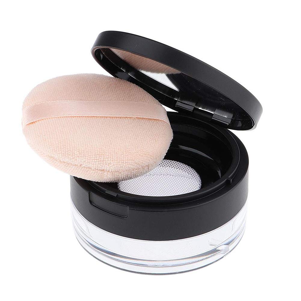AKOAK 20ml (0.67 oz) Empty Reusable Plastic Loose Powder Compact - DIY Makeup Case with Sponge Puff, Mirror & Mesh Sifter | Portable Travel-Friendly for Touch-Ups & On-the-Go Makeup