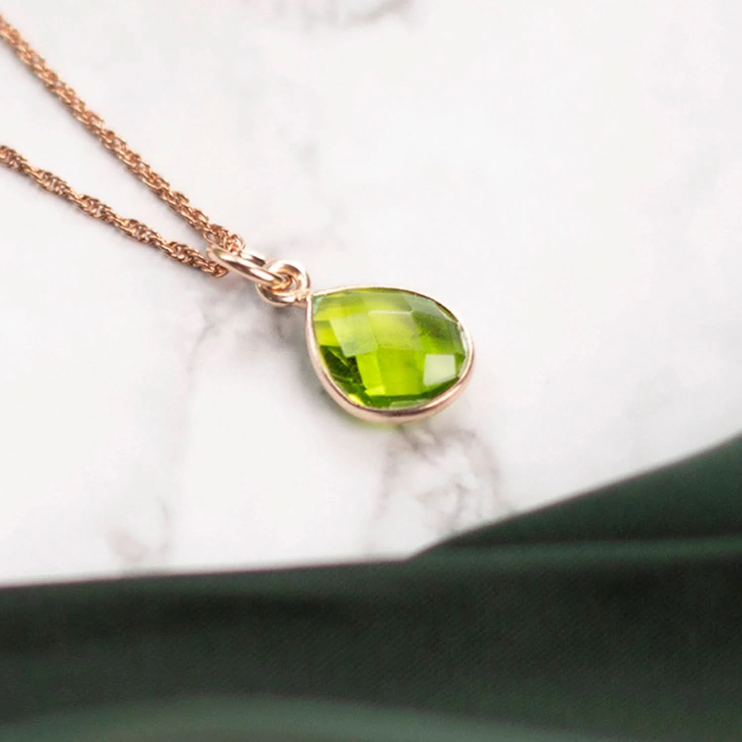 Peridot Charm Necklace in Rose Gold - August Birthstone Jewelry for Women | Perfect Gift for Birthday, Anniversary & Special Occasions