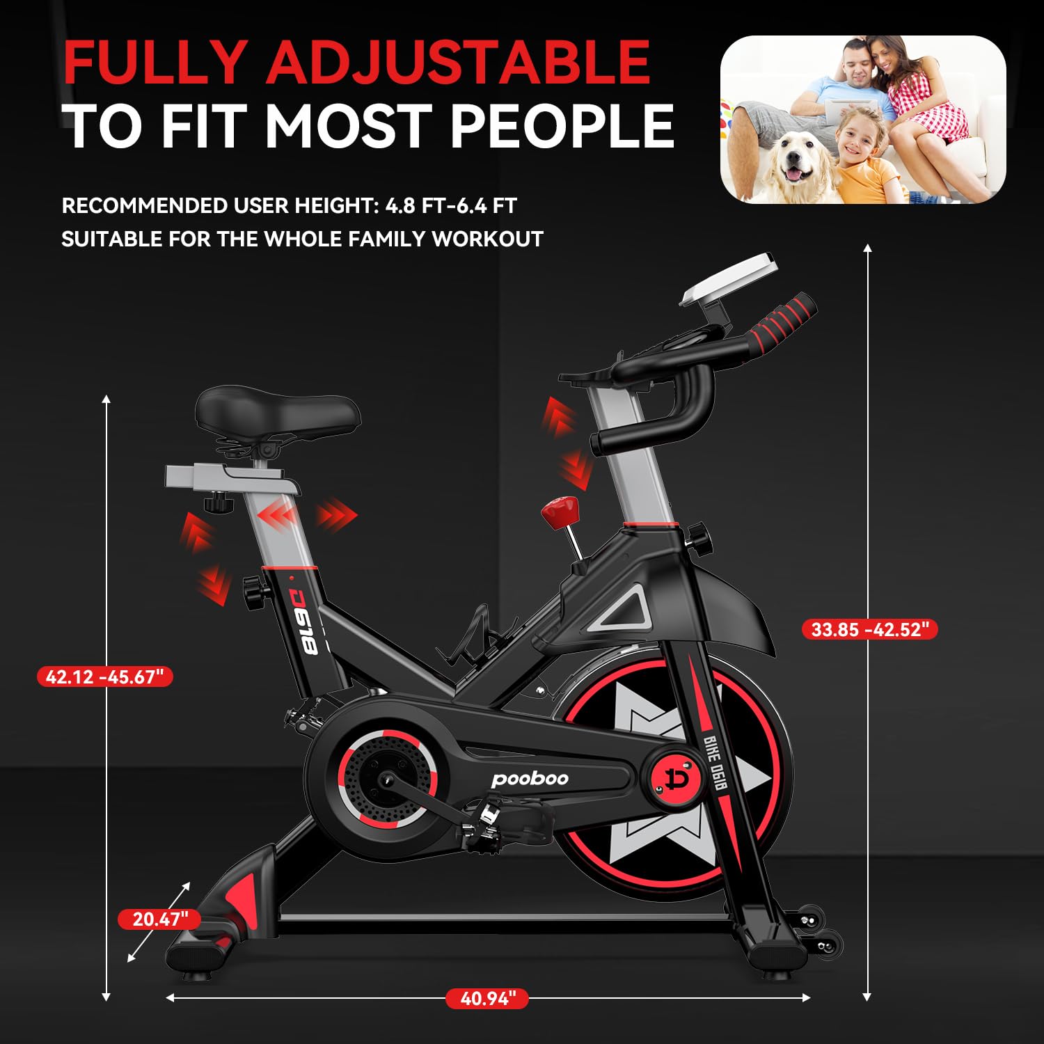 POOBOO Exercise Bike - Silent Belt Drive Indoor Cycling Bike for Home Gym with Comfortable Seat Cushion & Tablet Holder | Perfect for Cardio Workouts, Home Fitness & Apartment Use