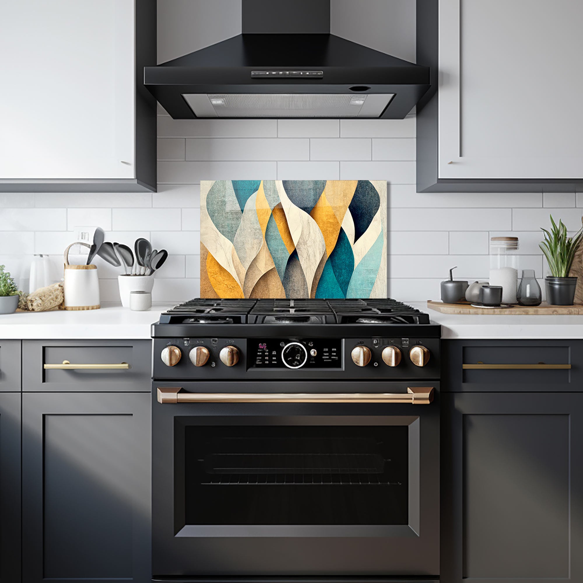 Abstract Leaves Glass Splashback - Modern Kitchen Backsplash for Stylish Home Decor | Perfect for Kitchen Renovation & Interior Design