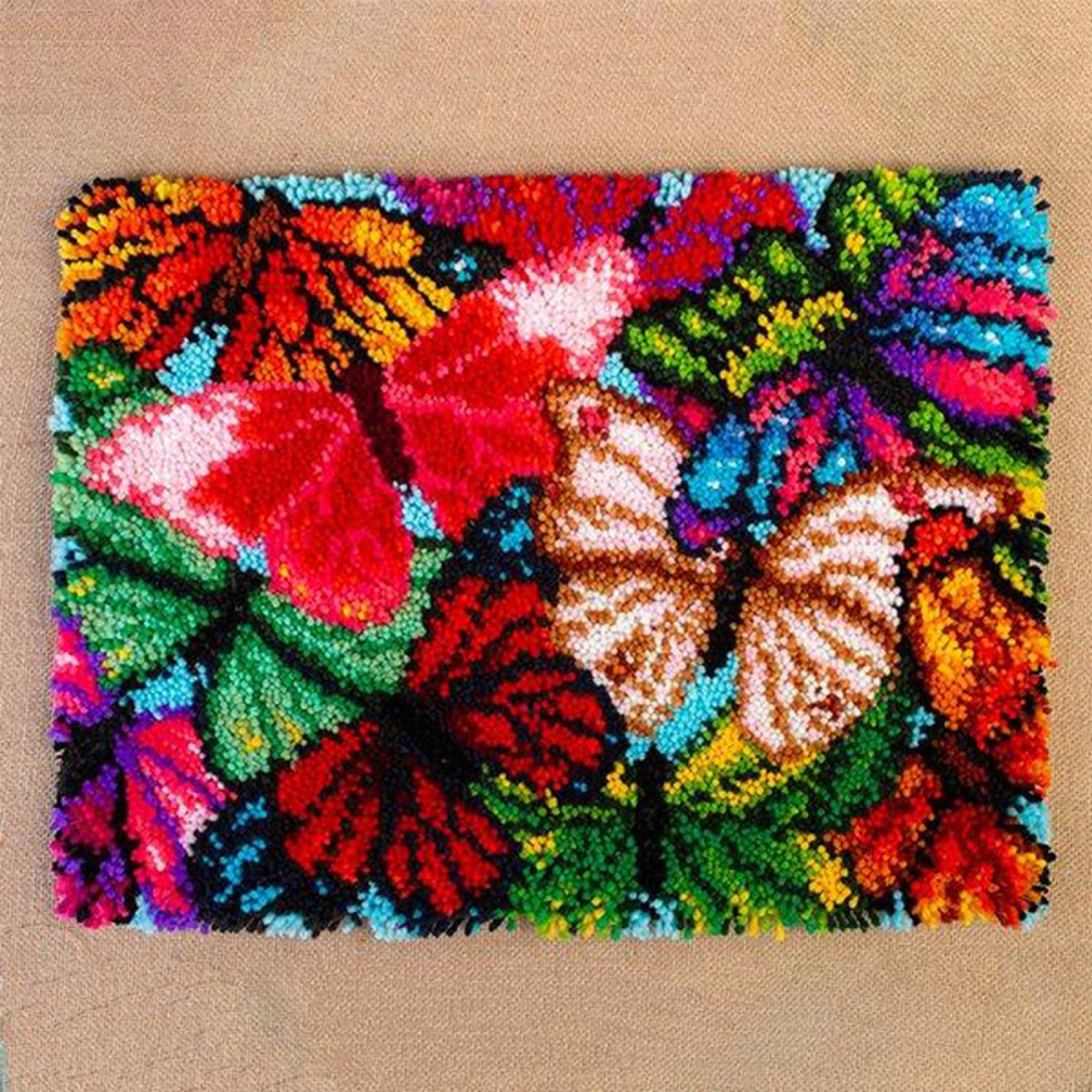 Latch Hook Kits for Adults & Kids - DIY Embroidery Craft Kit with Butterfly Pattern, Soft Yarn Rug Making Set for Beginners | Home Decor, Birthday Gift Idea for Craft Lovers & Family Bonding Activity