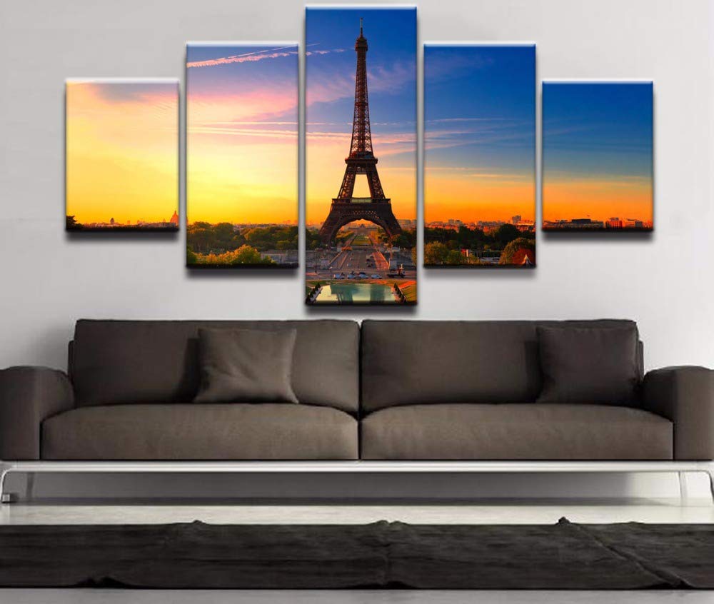 5-Piece Canvas Wall Art Set - Multi Panel Eiffel Tower Paris Painting for Living Room, Bedroom & Office Decor - Framed French Landscape Wall Art - Perfect for Home, Apartment & Gift Giving