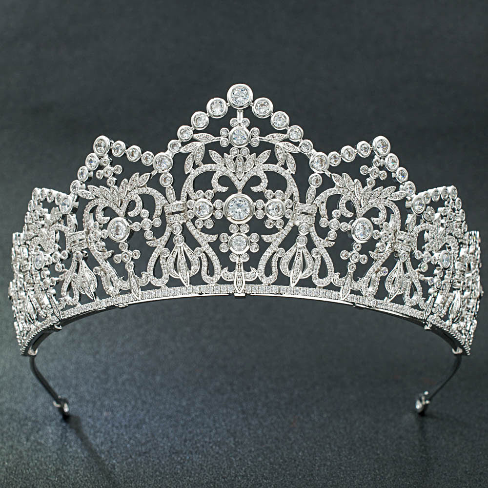 Big Cubic Zircon Wedding Tiara - Royal Bridal Diadem Hair Jewelry CH10174 for Bride, Princess Party & Prom