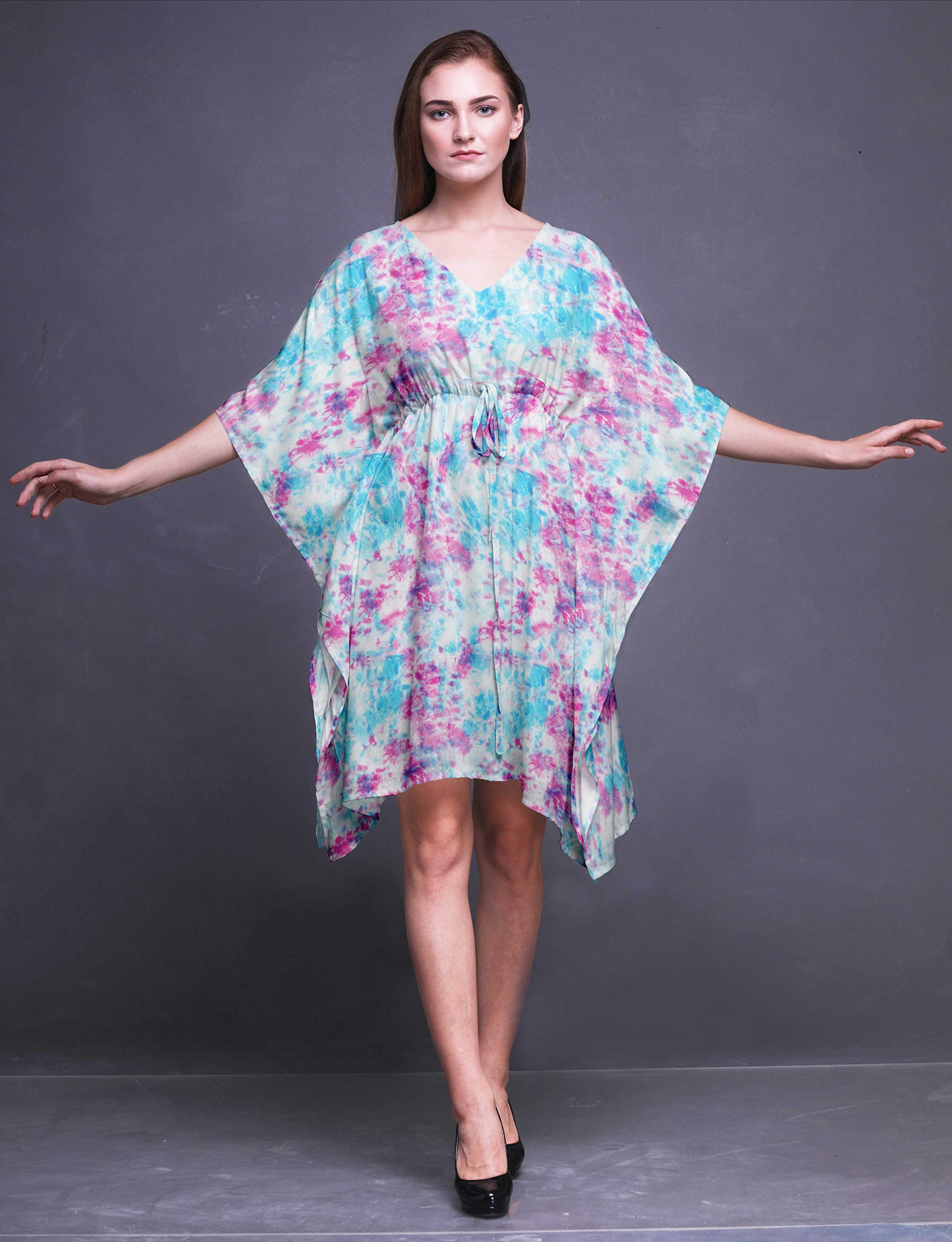 Bimba Women's Short Caftan Midi Dress - Beach Cover Up, Swimwear Cover Up, Summer Boho Kaftan Dress for Pool, Vacation & Resort Wear