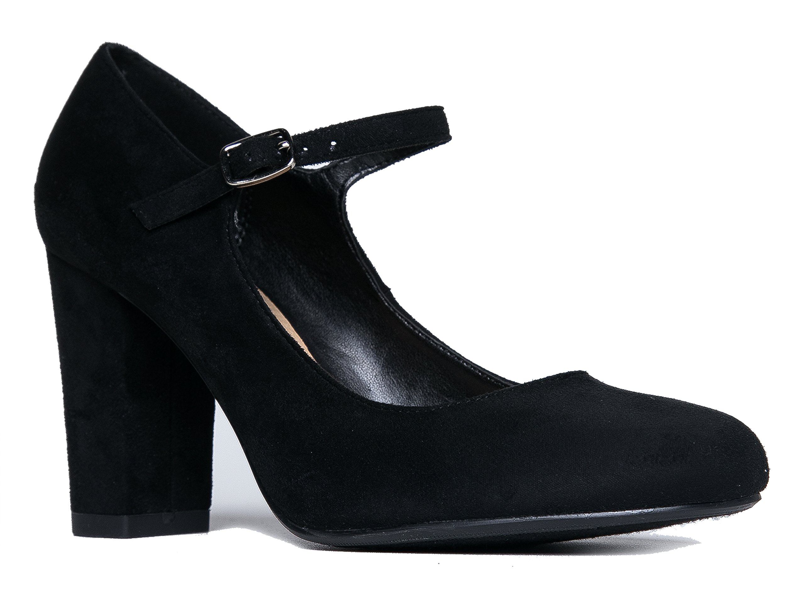 J.Adams Women's Round Toe Chunky High Heel Mary Jane Pumps - Comfortable Skippy Heels for Work, Party & Special Occasions